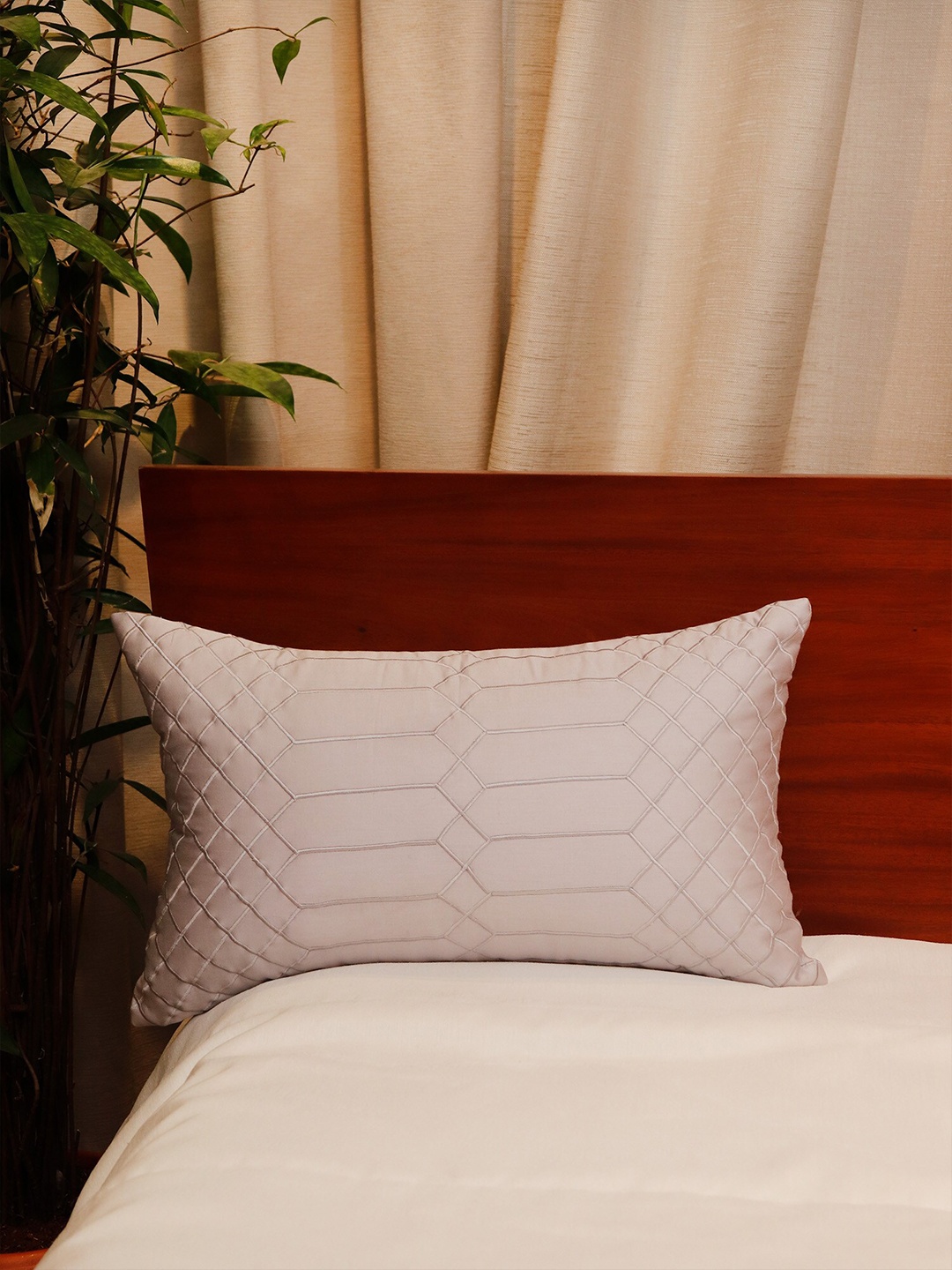 

ZEBA Grey Embroidered Rectangle Cushion Covers