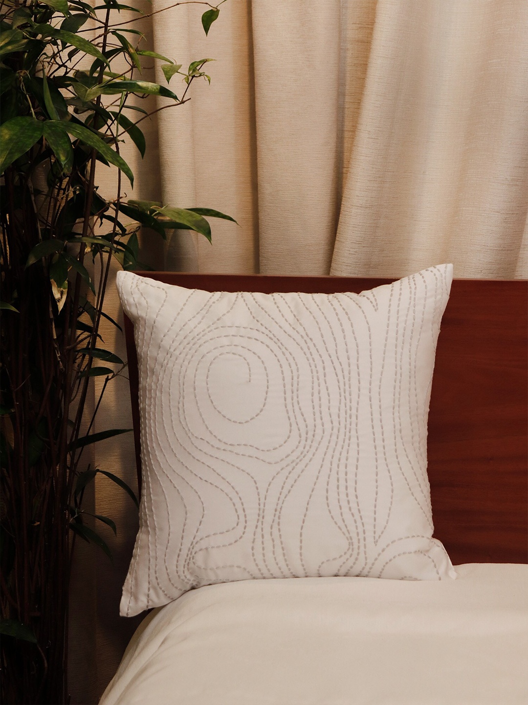 

ZEBA White Embroidered Square Cushion Covers
