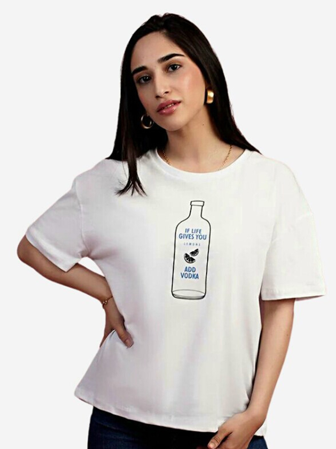 

Alaya By Stage3 Women White High Neck Loose T-shirt