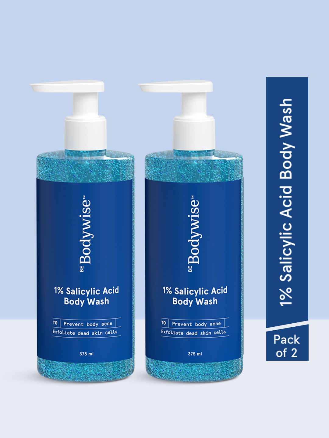 

Be Bodywise 1% Salicylic Acid Bodywash Shower Gel Exfoliates & Fights Body Acne-375ml Each, Blue