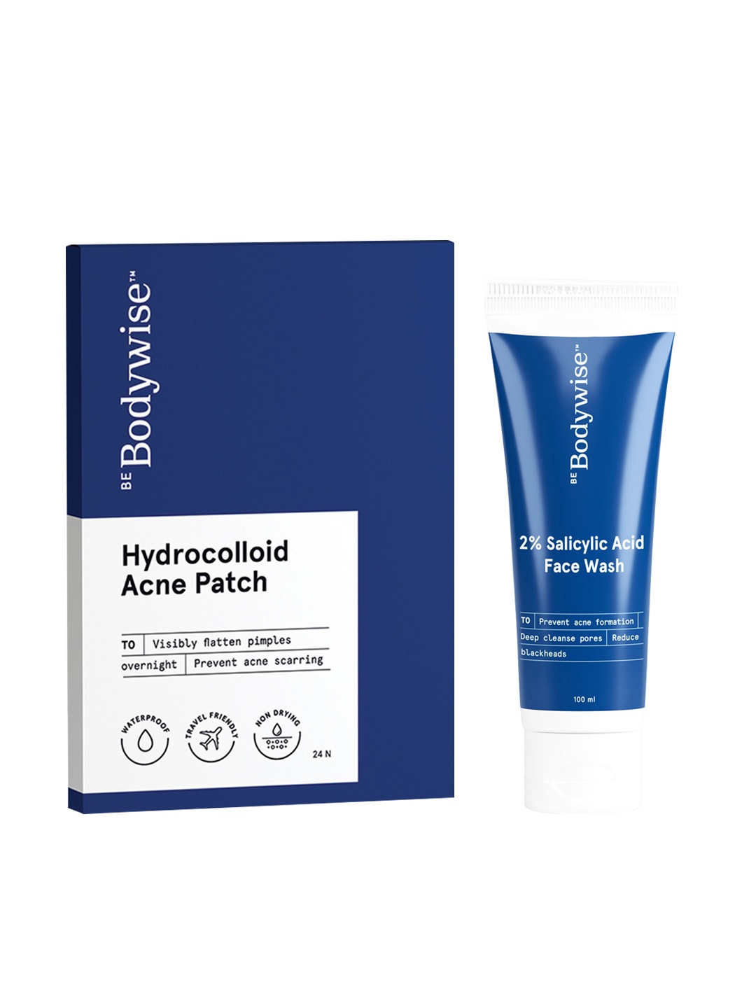 

Be Bodywise Set of 2% Salicylic Acid Gel Face Wash 100ml & Hydrocolloid Acne Patches 24Pcs, Blue