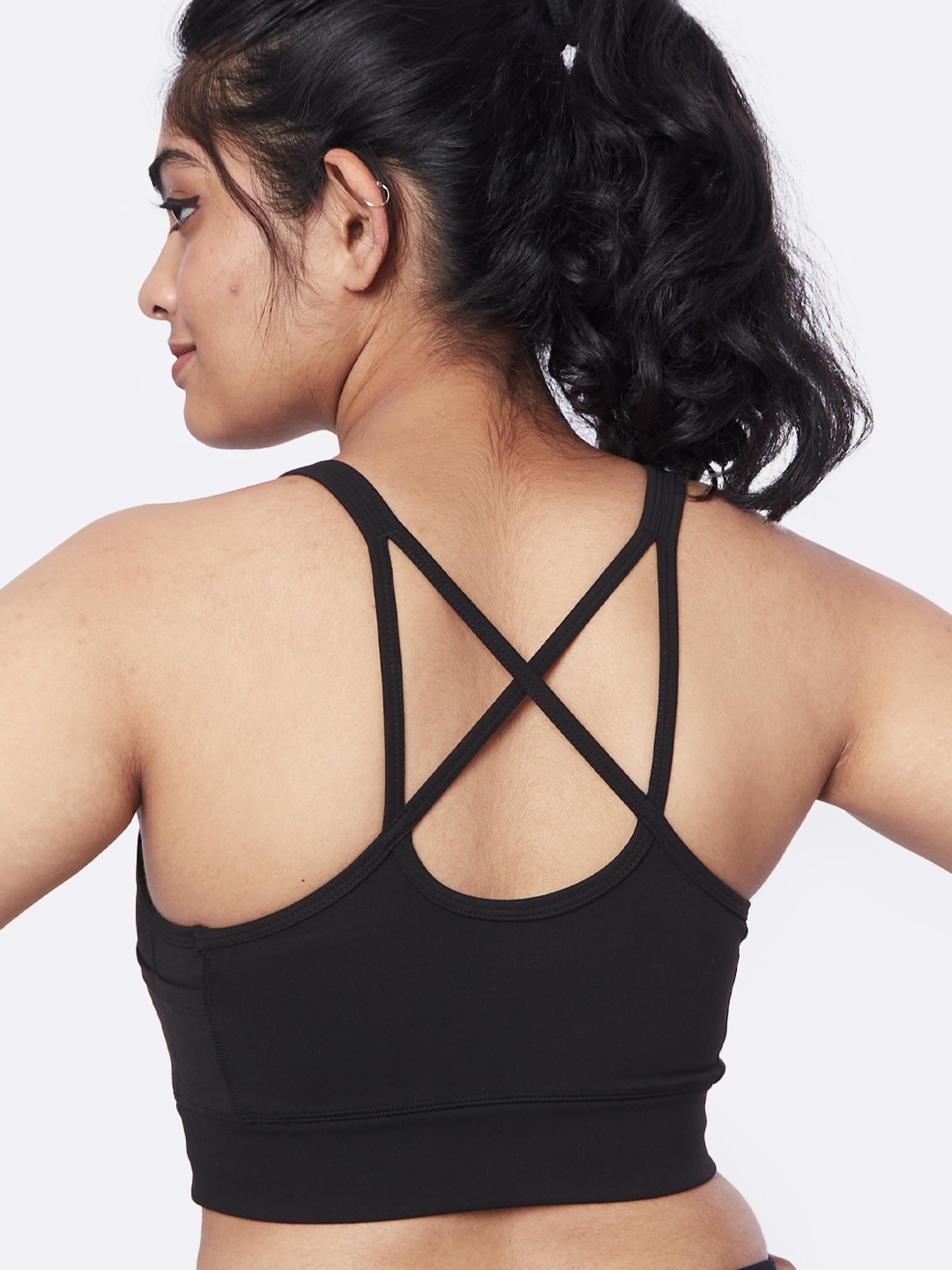 

Blissclub Women Black Non-Digging Stylish Racerback Sports Bra with Removable Pads