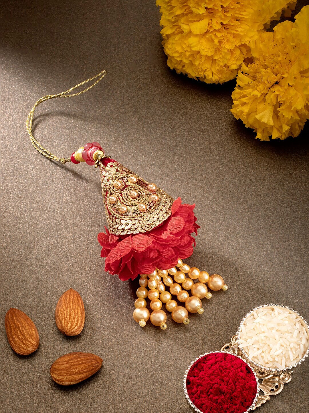 

Peora Women Red & Gold-Toned Dangling Lumba