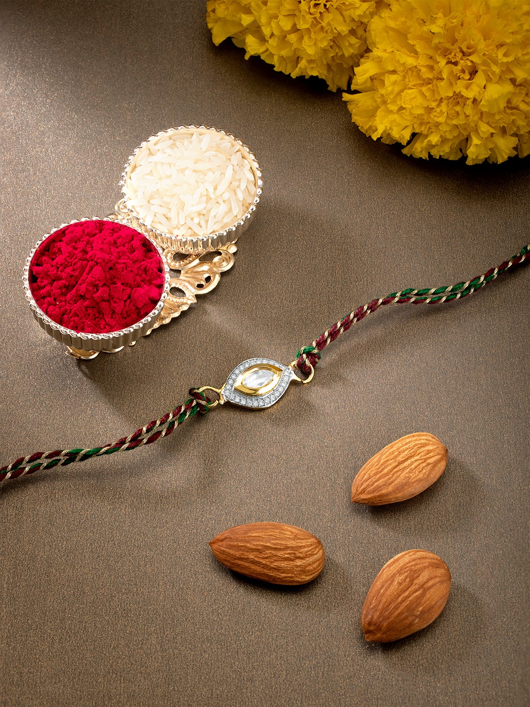

Peora men's red and gold Kundan Beads Rakhi