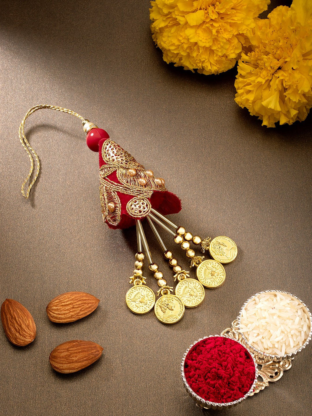 

Peora Unisex Red & Gold-Toned Beaded Rakhi