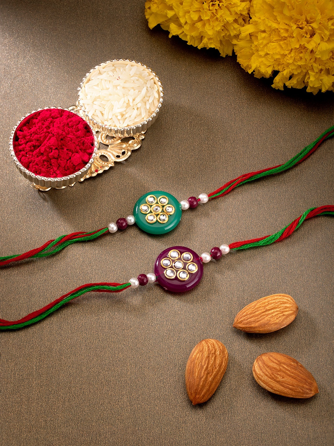 

Peora Pack of 2 Kundan Beads Rakhi, Multi