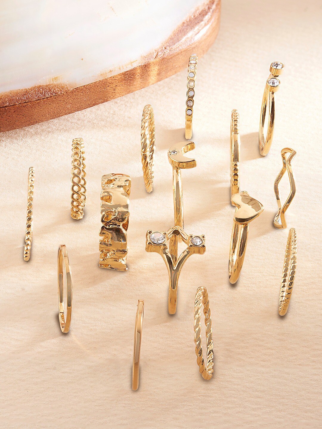 

AMI Set Of 15 Gold-Plated Contemporary Stackable Finger Ring
