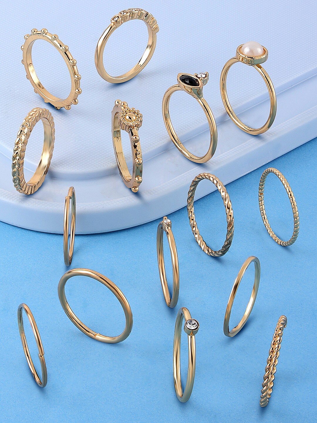 

AMI Set Of 15 Gold-Plated Stone-Studded Stackable Finger Rings