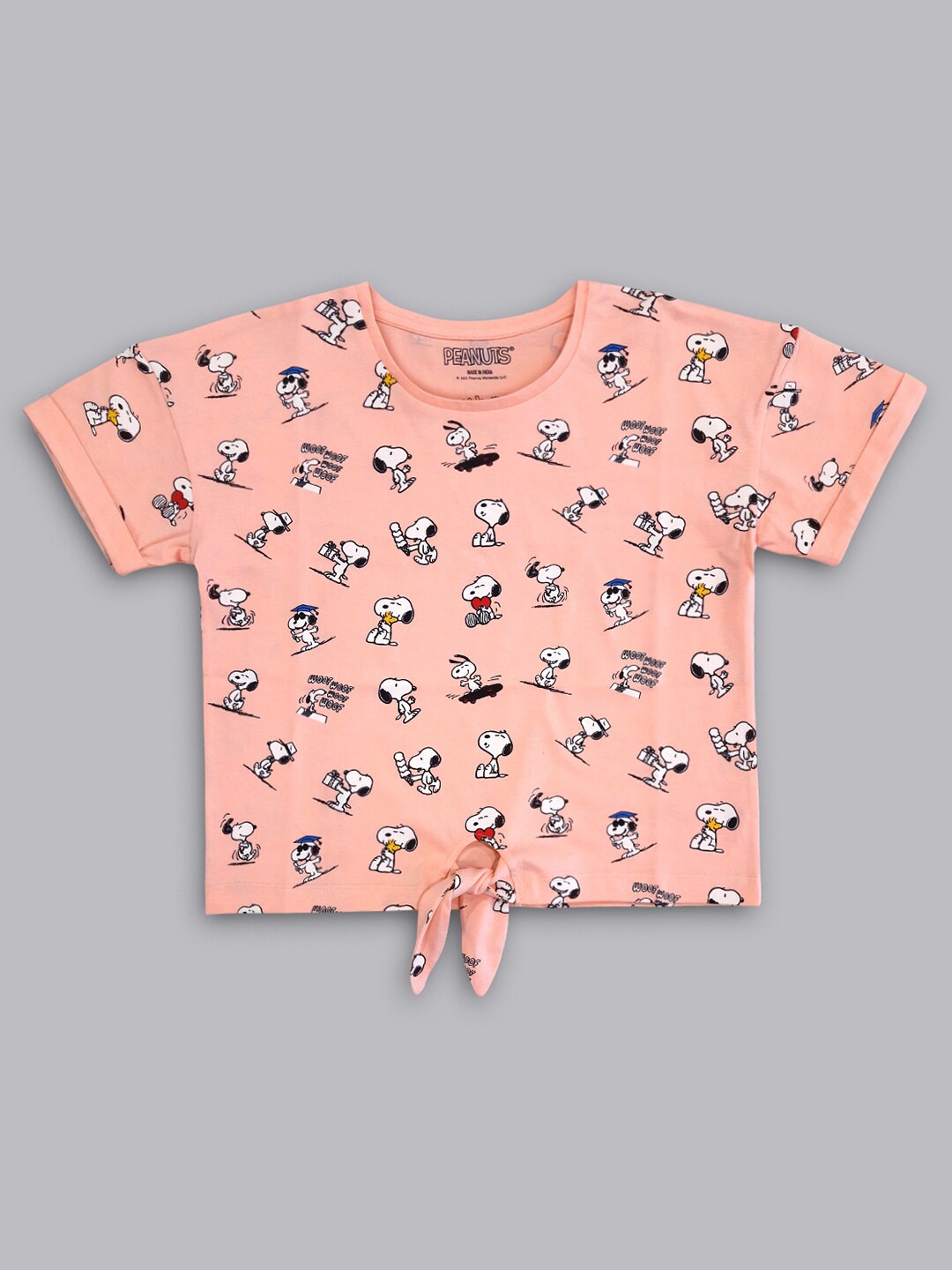 

Kids Ville Girls Peach Printed Pure Cotton T-shirts