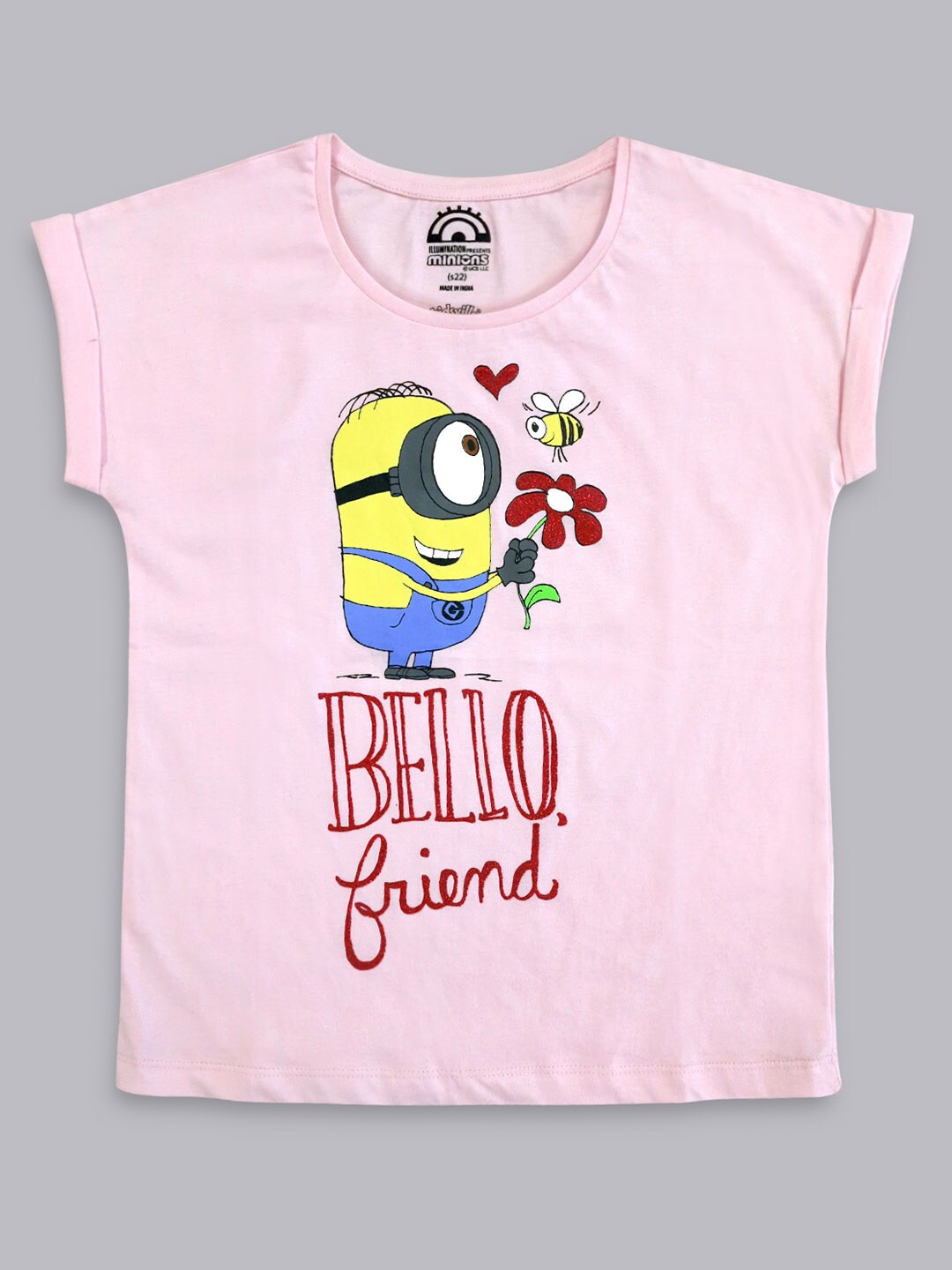 

Kids Ville Girls Pink & Yellow Minions Printed Cotton T-shirts