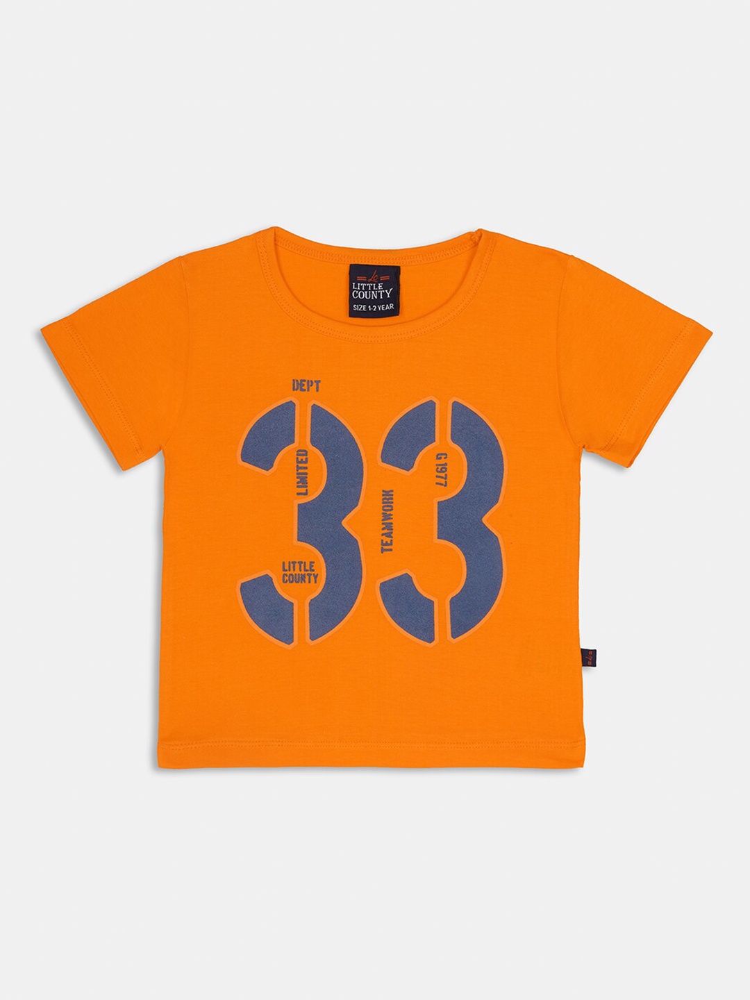 

Little County Boys Orange Typography Printed Applique T-shirt