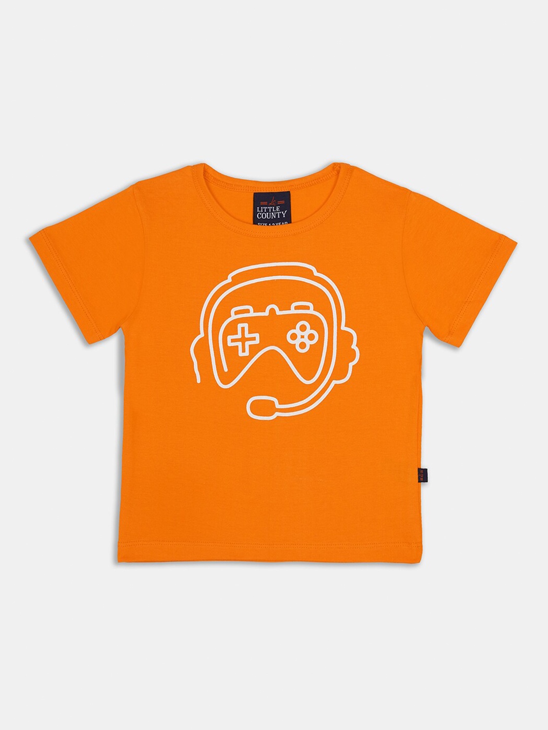 

Little County Boys Orange Typography Printed Applique T-shirt