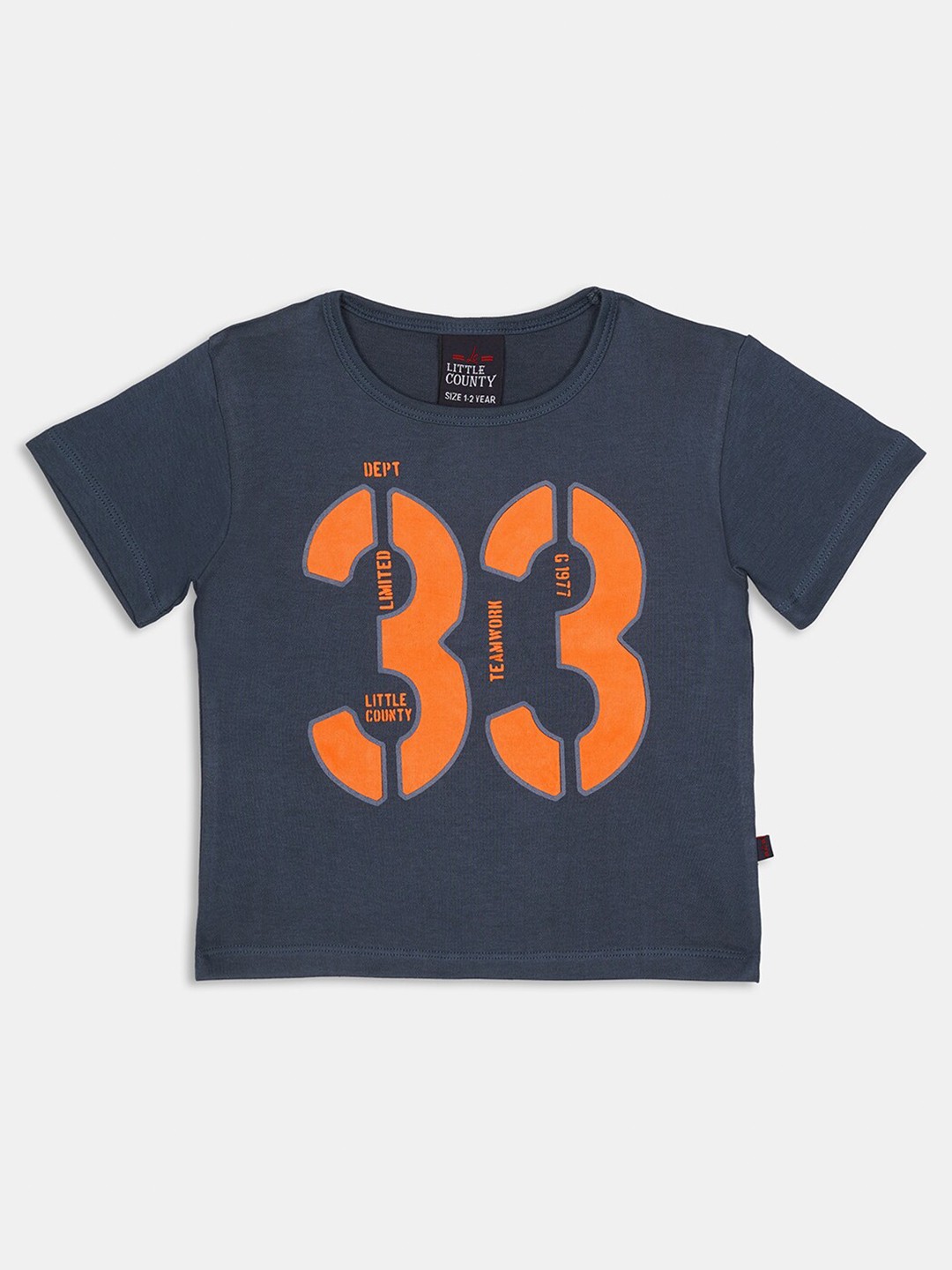 

Little County Boys Navy Blue Typography Printed Applique T-shirt