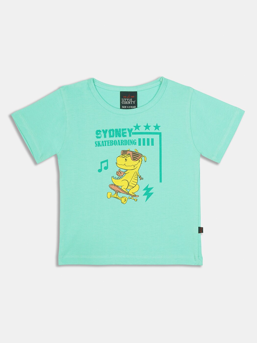 

Little County Boys Sea Green Printed Raw Edge T-shirt
