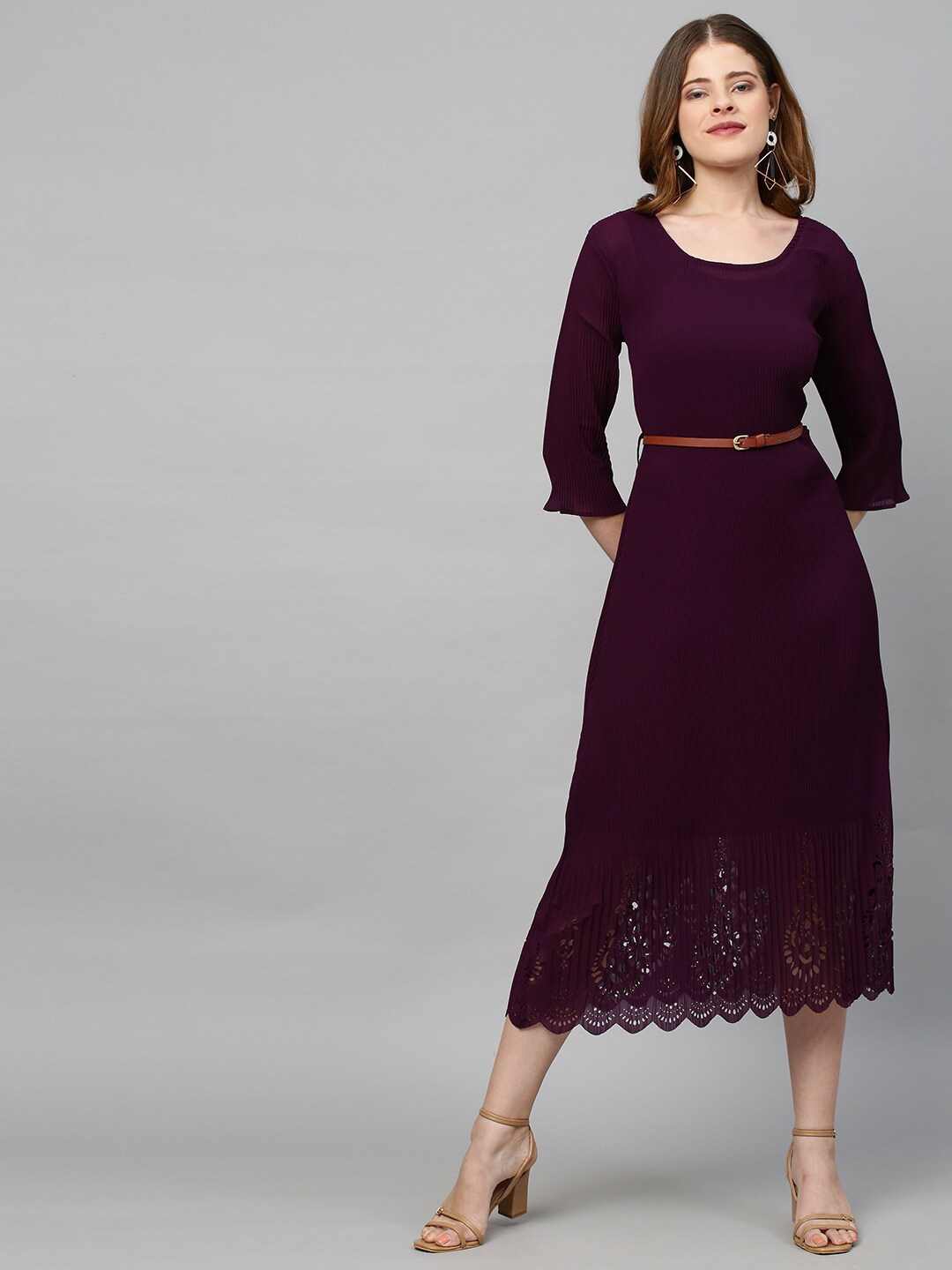 

FASHOR Purple & french middle red purple Georgette A-Line Midi Dress