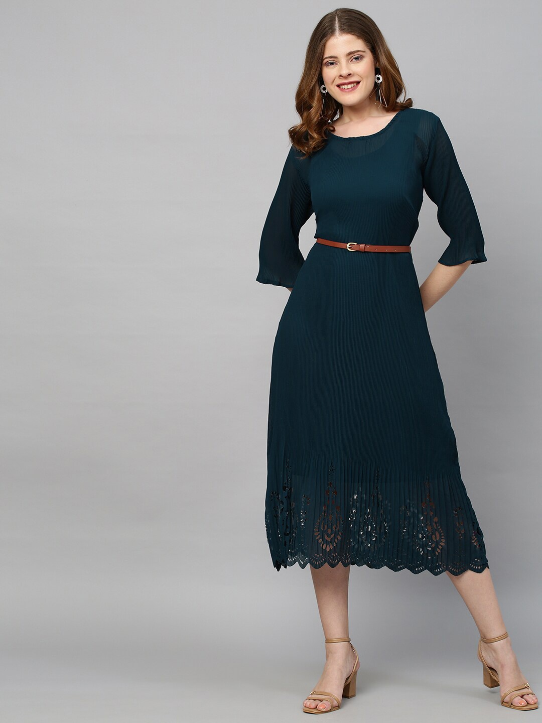 

FASHOR Teal Georgette A-Line Midi Dress