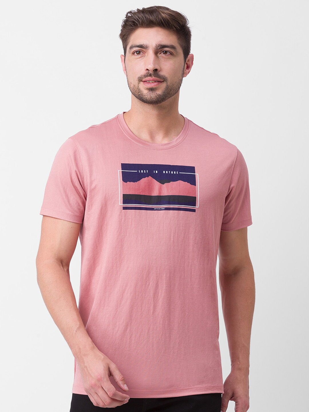

SPYKAR Men Pink Printed Slim Fit T-shirt