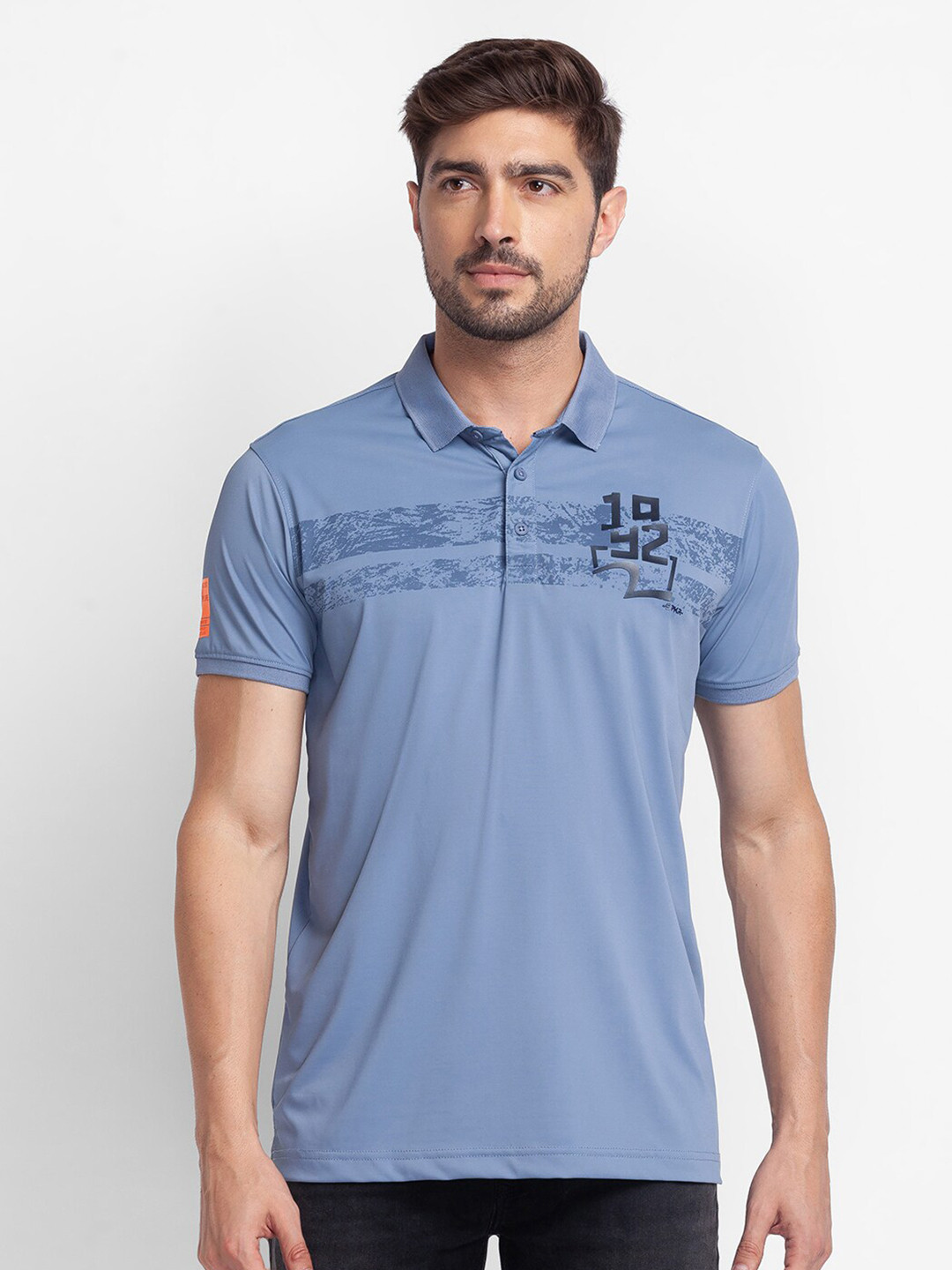 

SPYKAR Men Blue Typography Polo Collar Slim Fit T-shirt