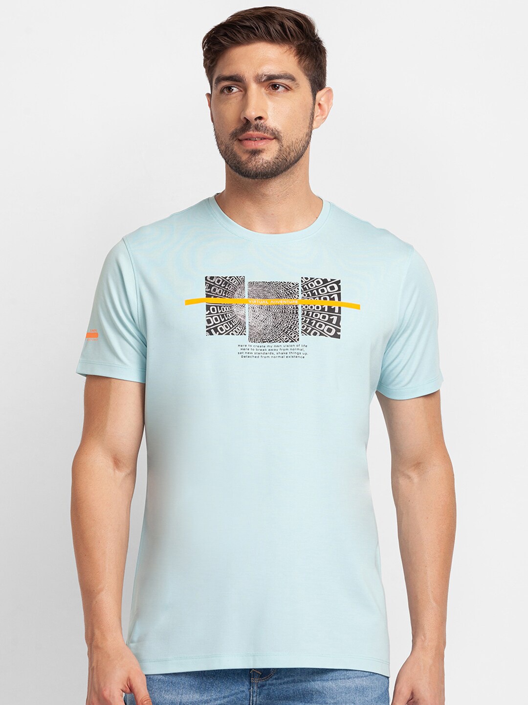 

SPYKAR Men Blue Typography Printed Applique Slim Fit T-shirt