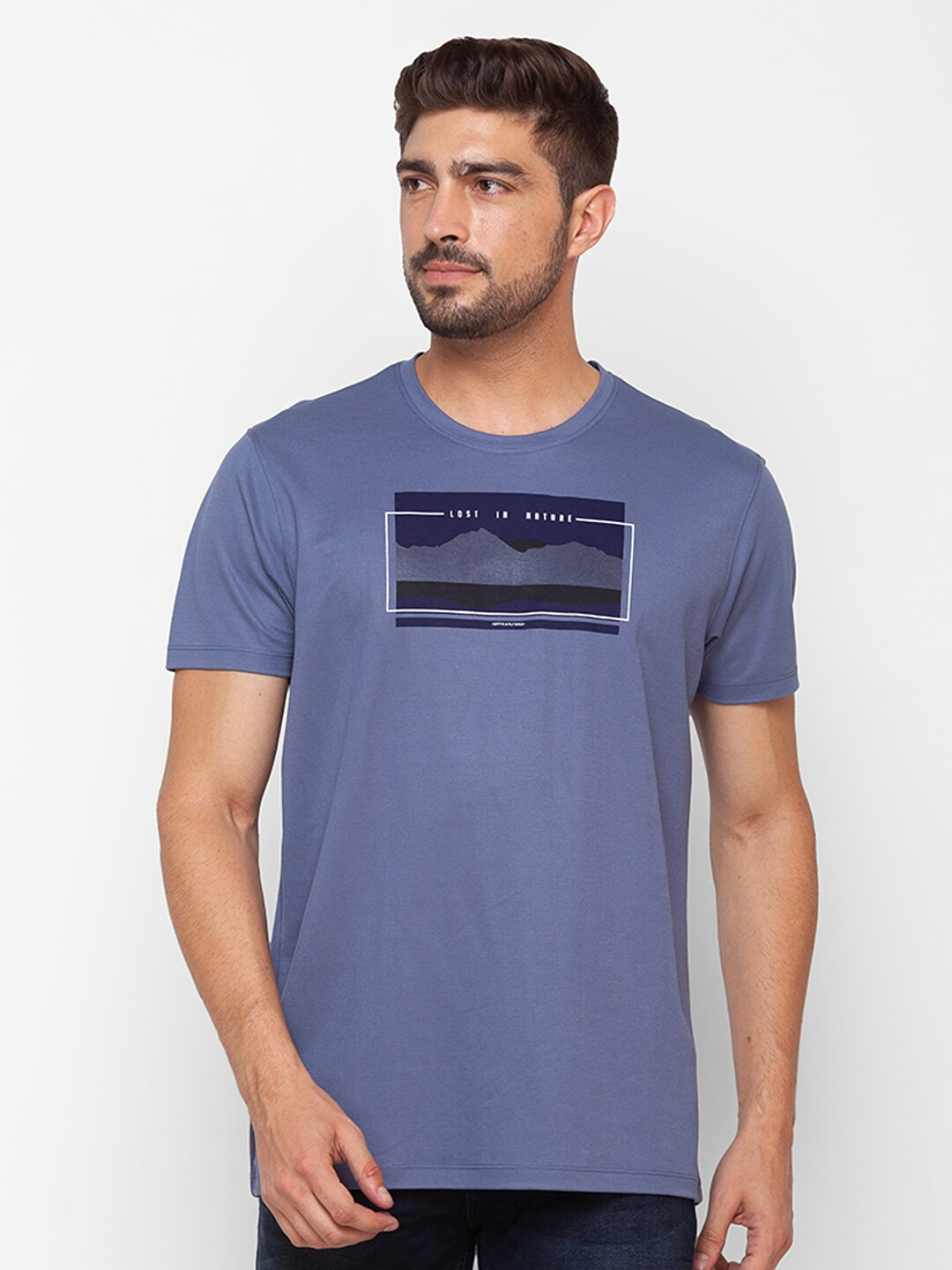 

SPYKAR Men Blue Printed Slim Fit T-shirt