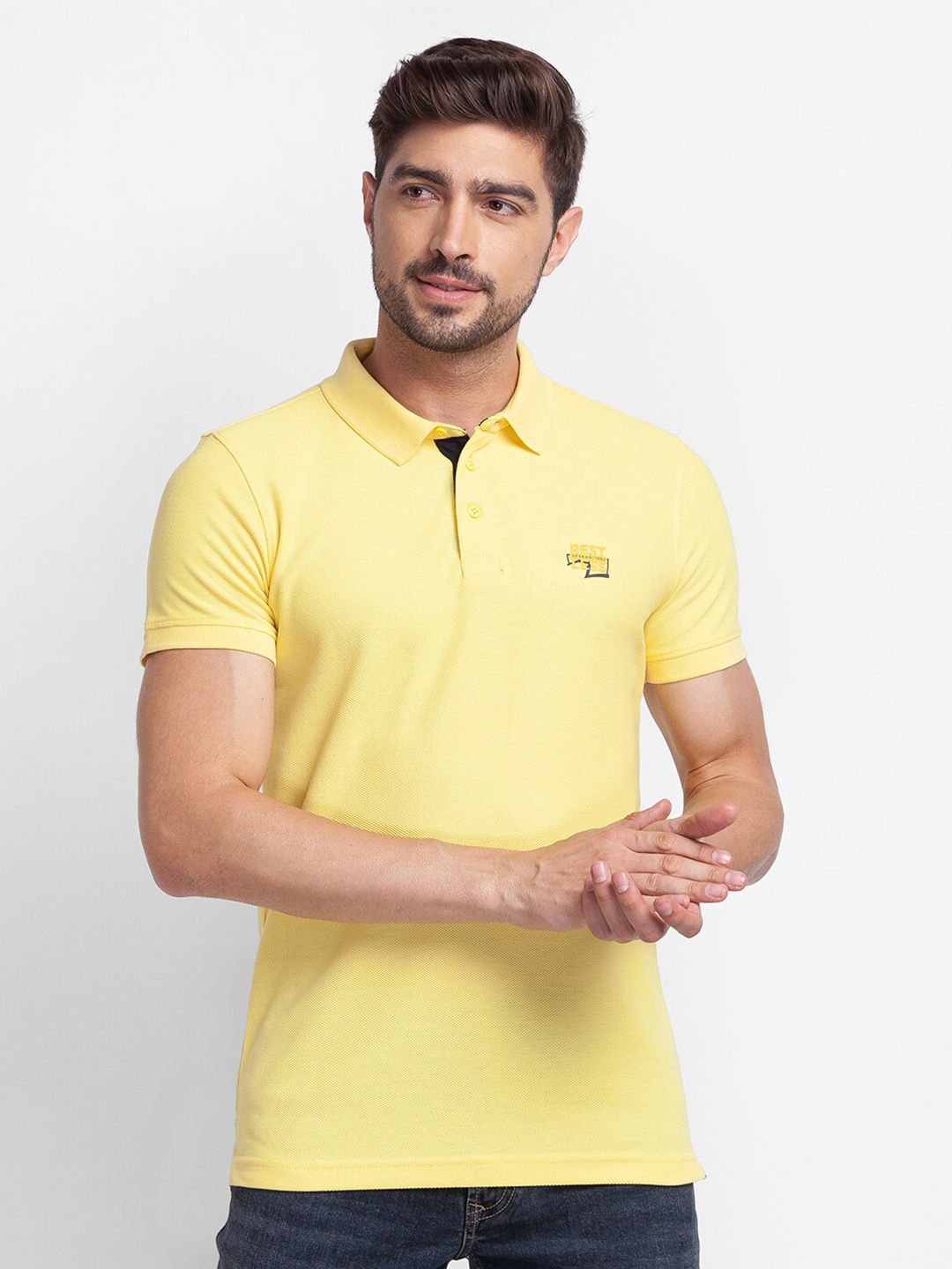 

SPYKAR Men Yellow Polo Collar Slim Fit T-shirt