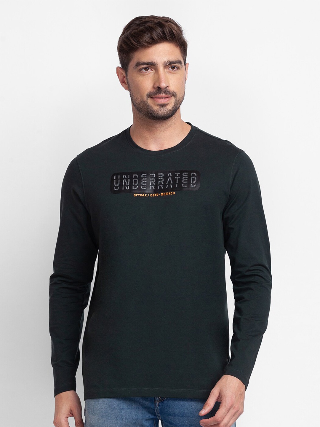 

SPYKAR Men Green Typography Slim Fit T-shirt