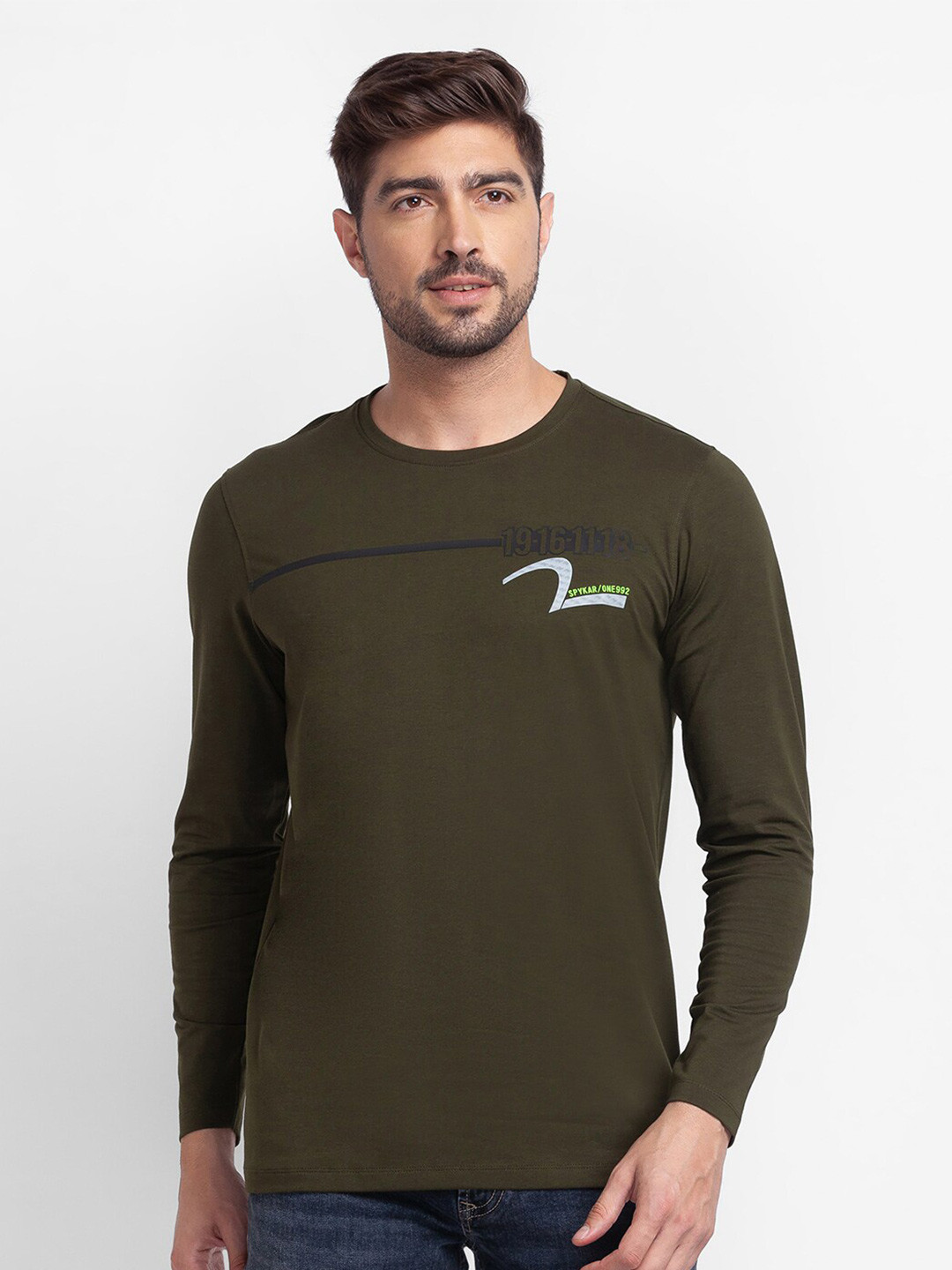 

SPYKAR Men Green Applique Slim Fit T-shirt