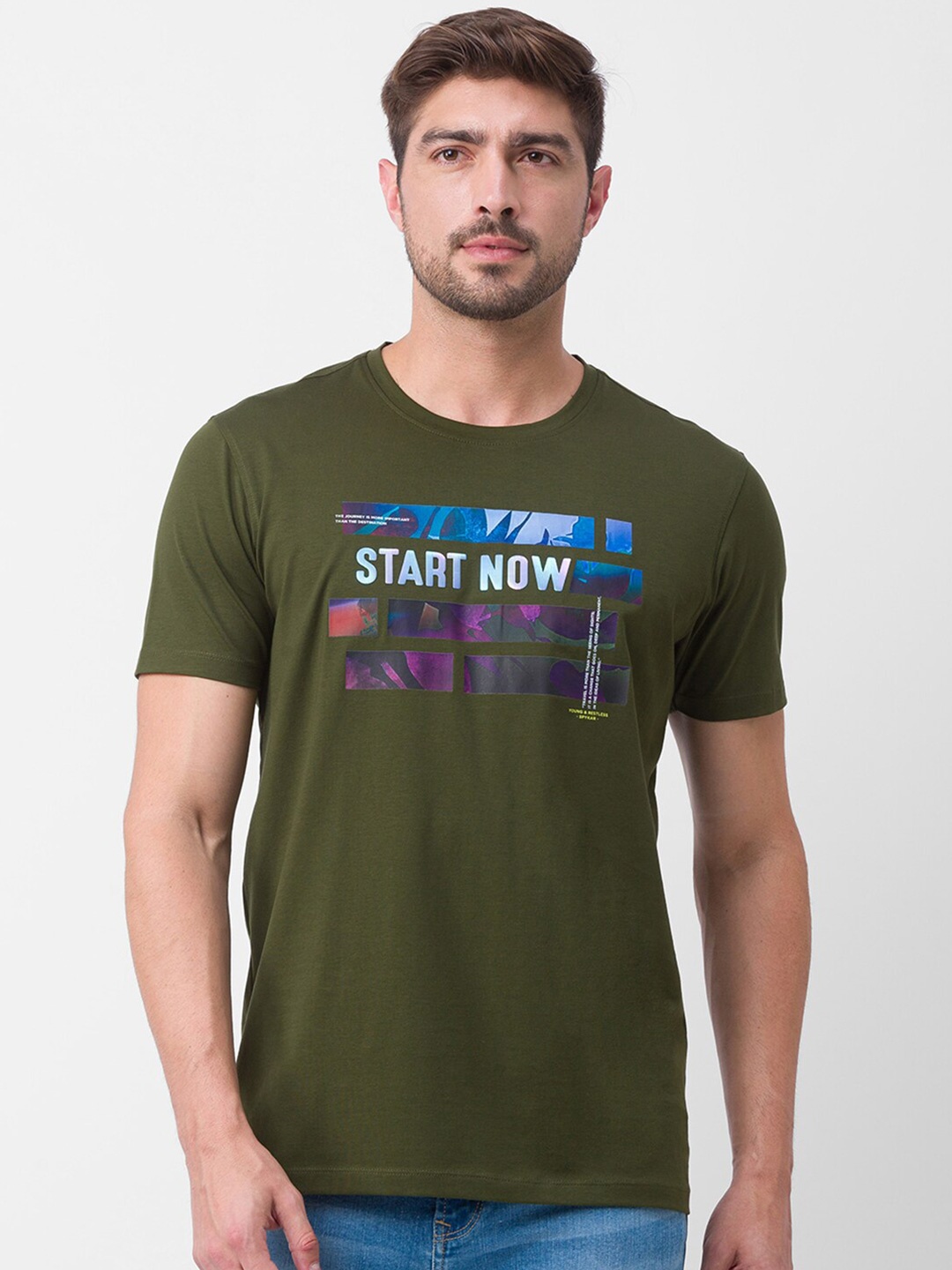 

SPYKAR Men Green & rifle green Printed Slim Fit T-shirt