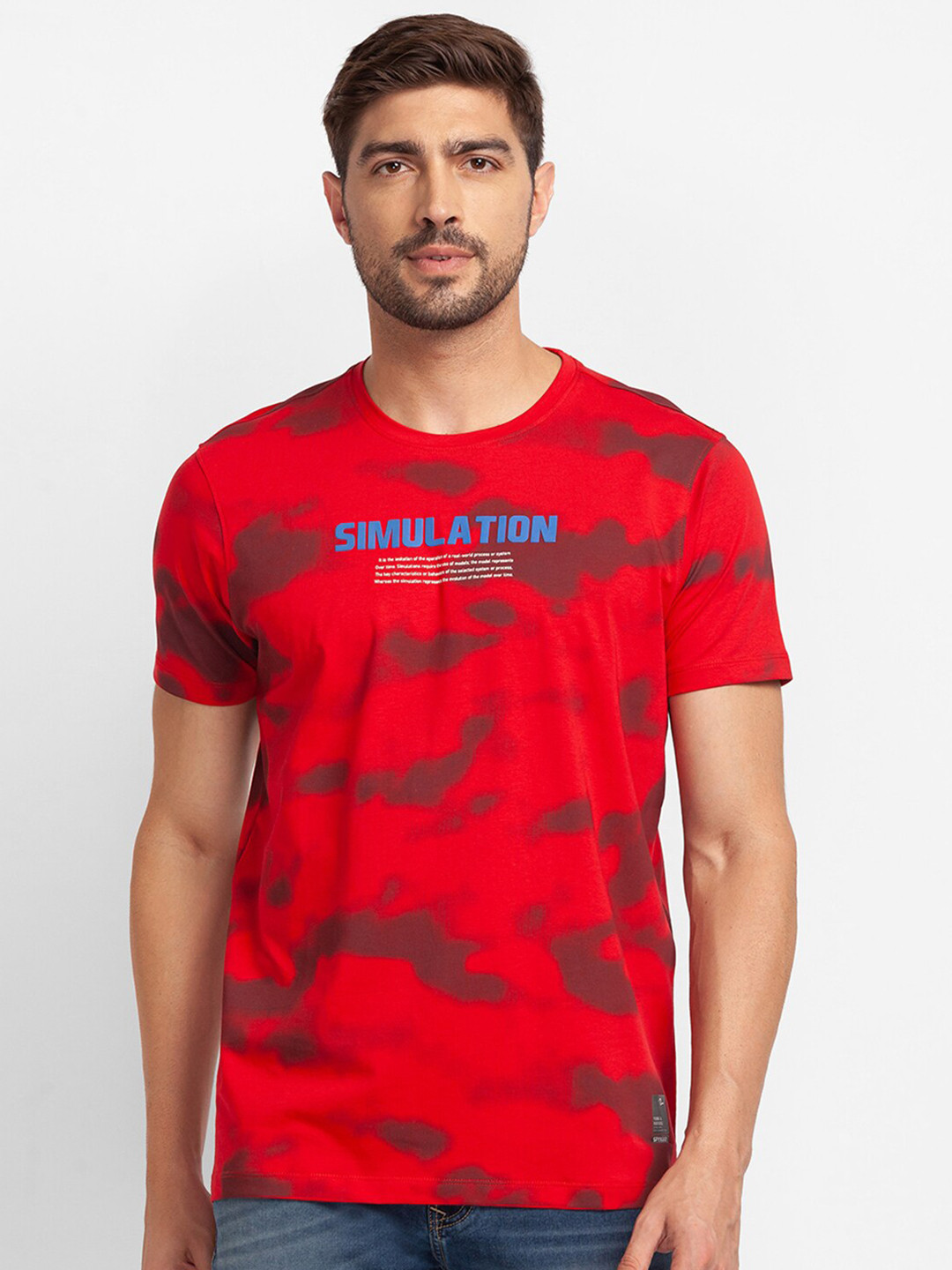 

SPYKAR Men Red Printed Slim Fit T-shirt