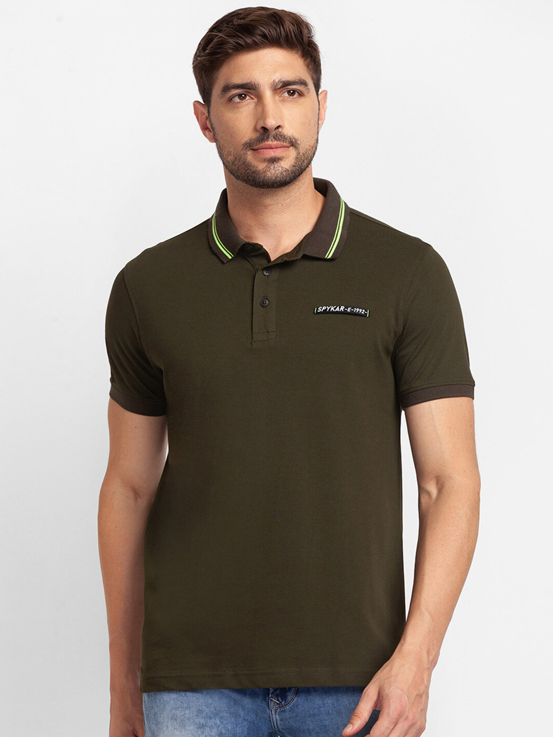 

SPYKAR Men Green Polo Collar Applique Slim Fit T-shirt