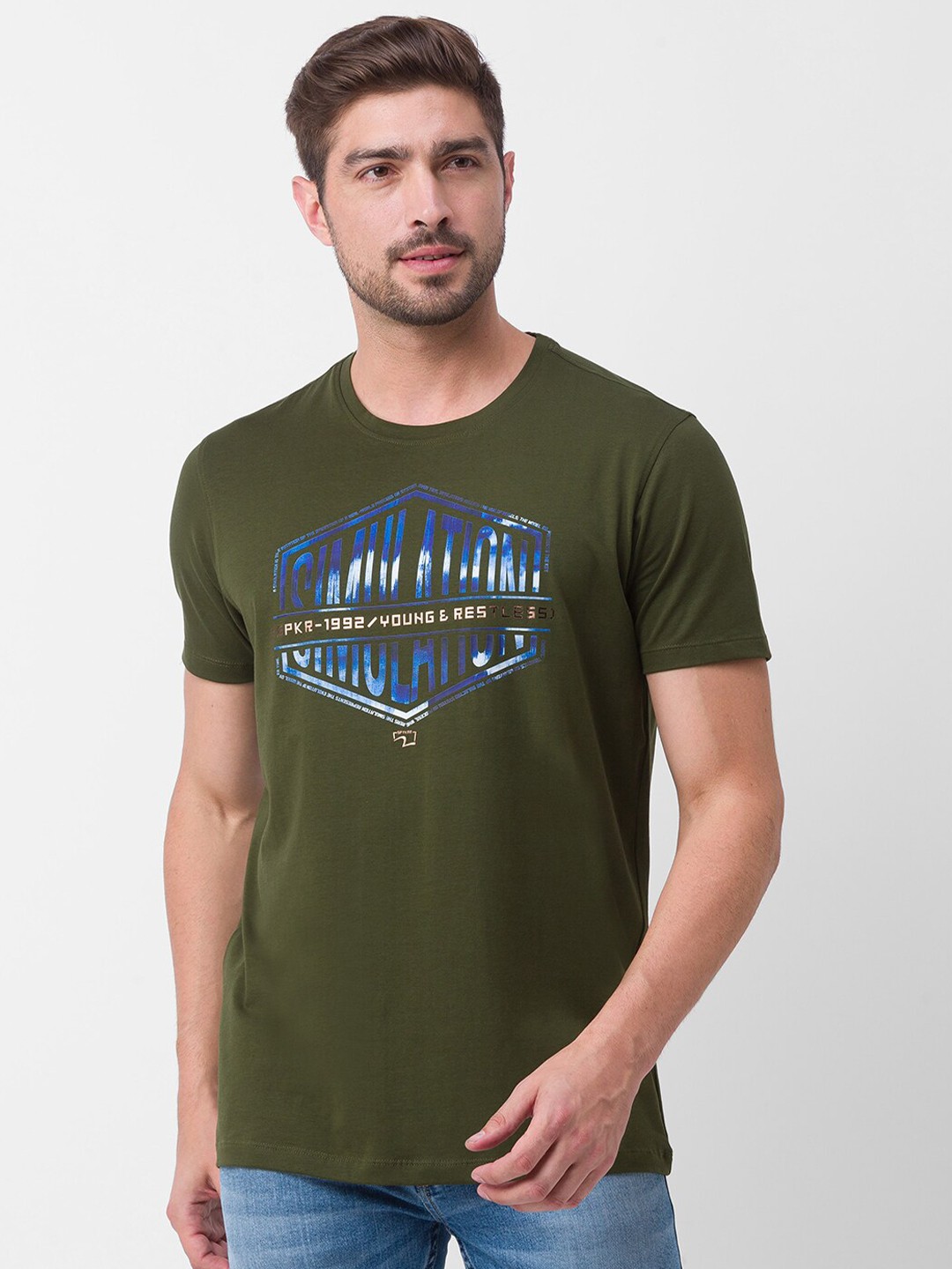 

SPYKAR Men Green Typography Printed Slim Fit T-shirt