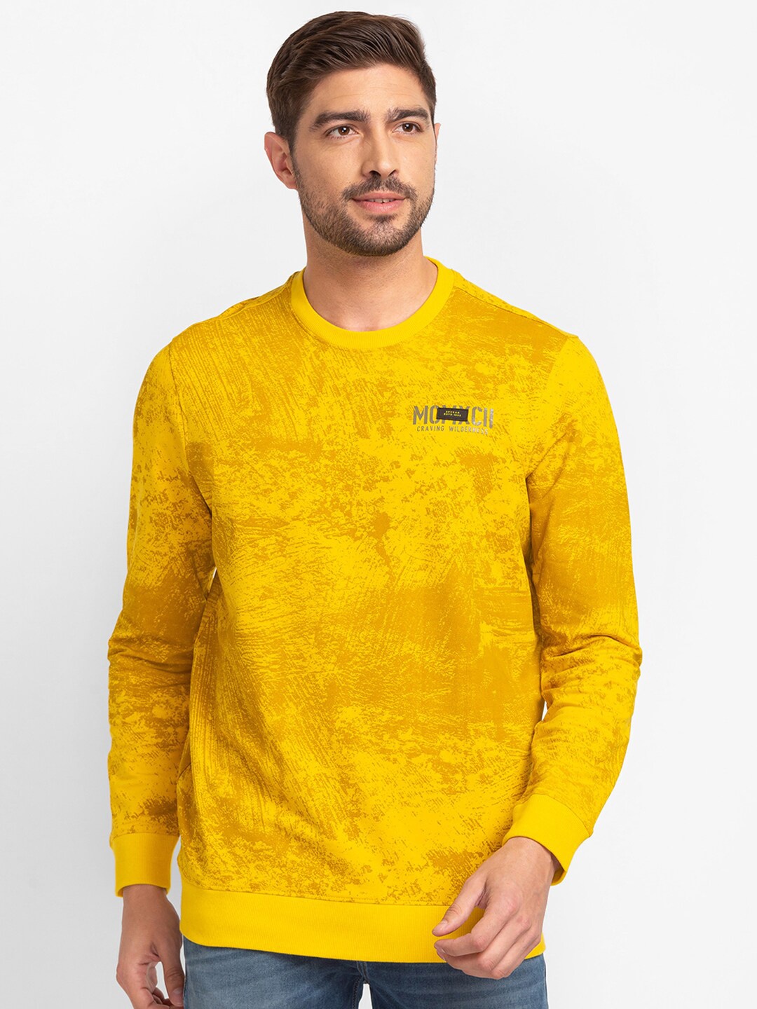 

SPYKAR Men Yellow Printed Sweatshirt