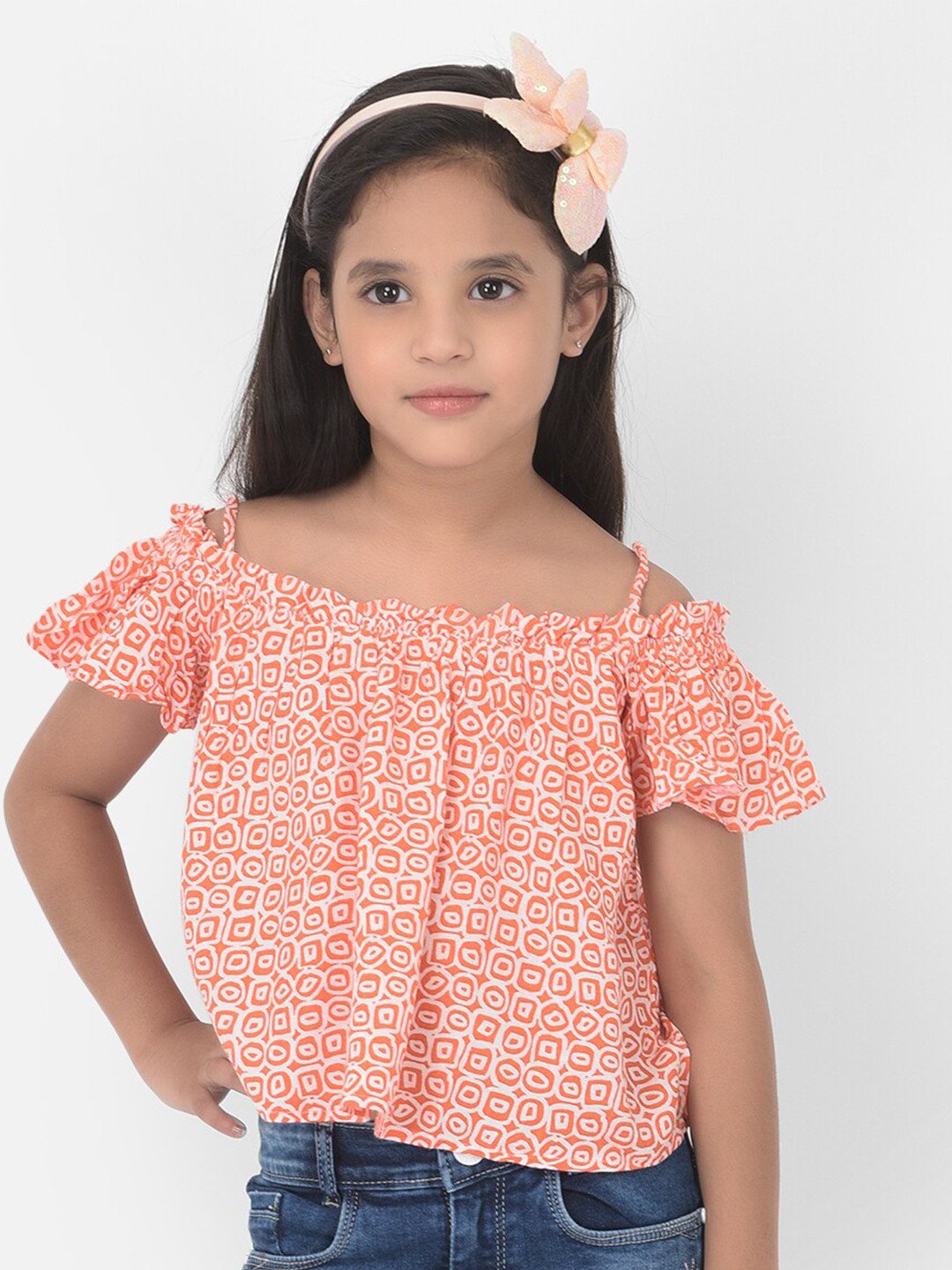 

Crimsoune Club Girls Orange Floral Print Top