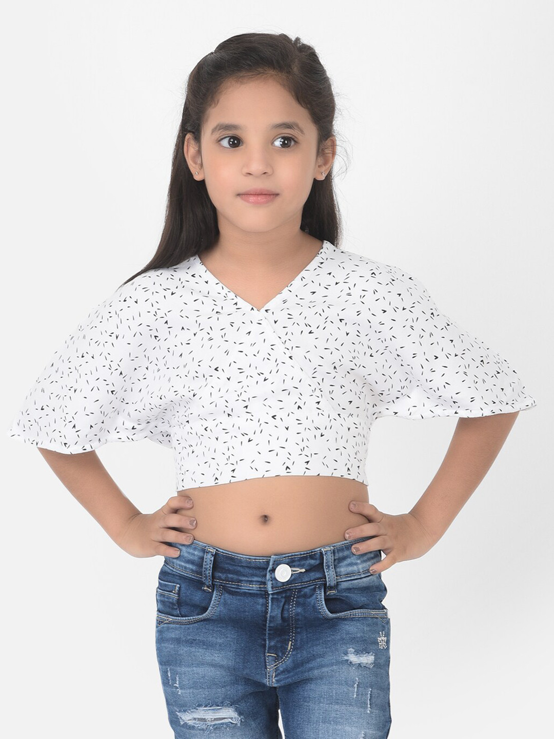 

Crimsoune Club Girls White Print Crop Top