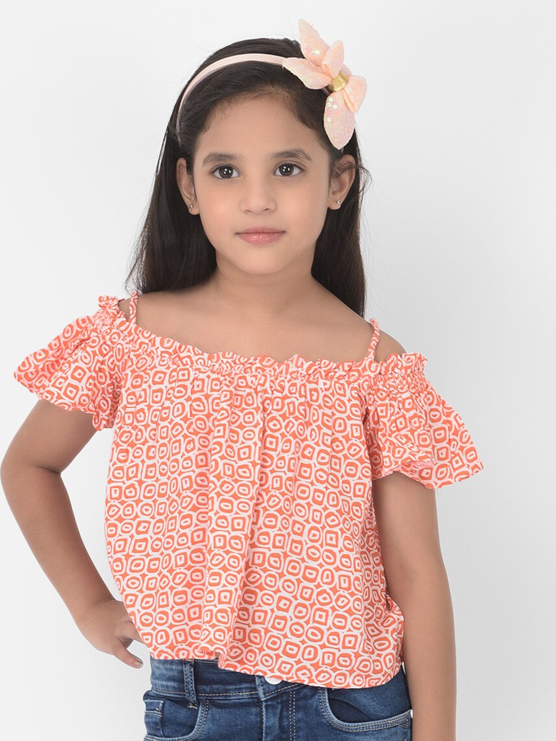 

Crimsoune Club Girls Orange Floral Print Top