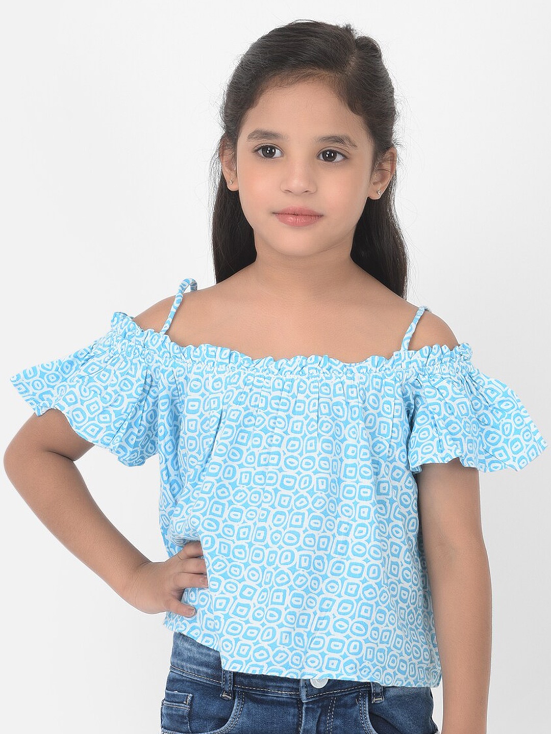 

Crimsoune Club Girls Blue Floral Print Bardot Top