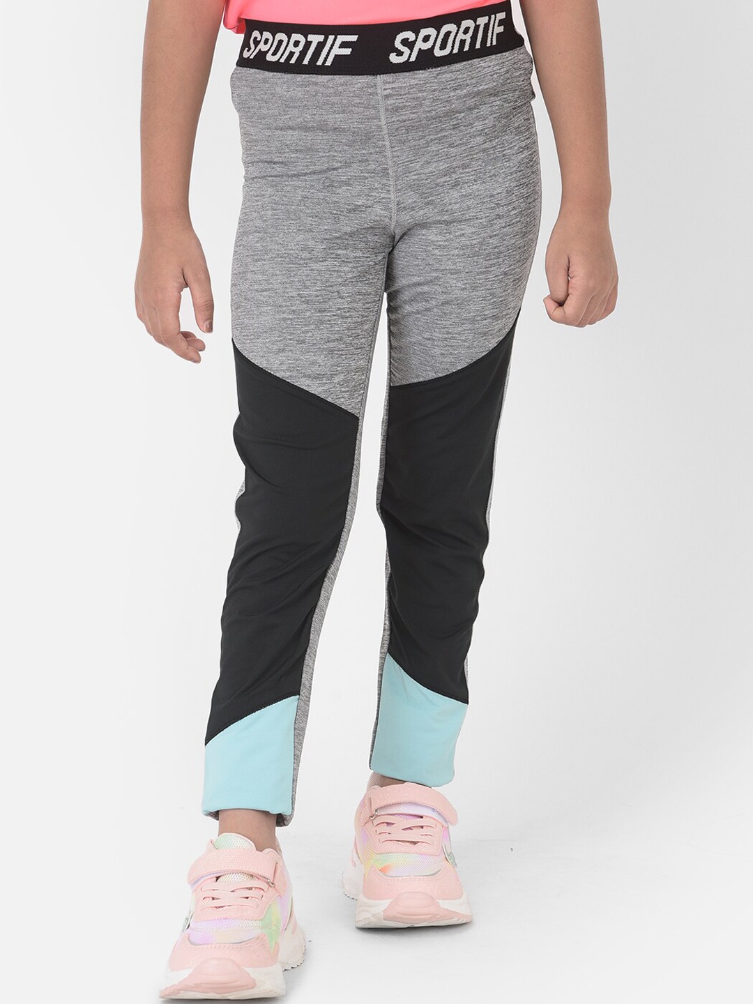 

Crimsoune Club Girls Grey & Blue Colourblocked Slim-Fit Track Pants