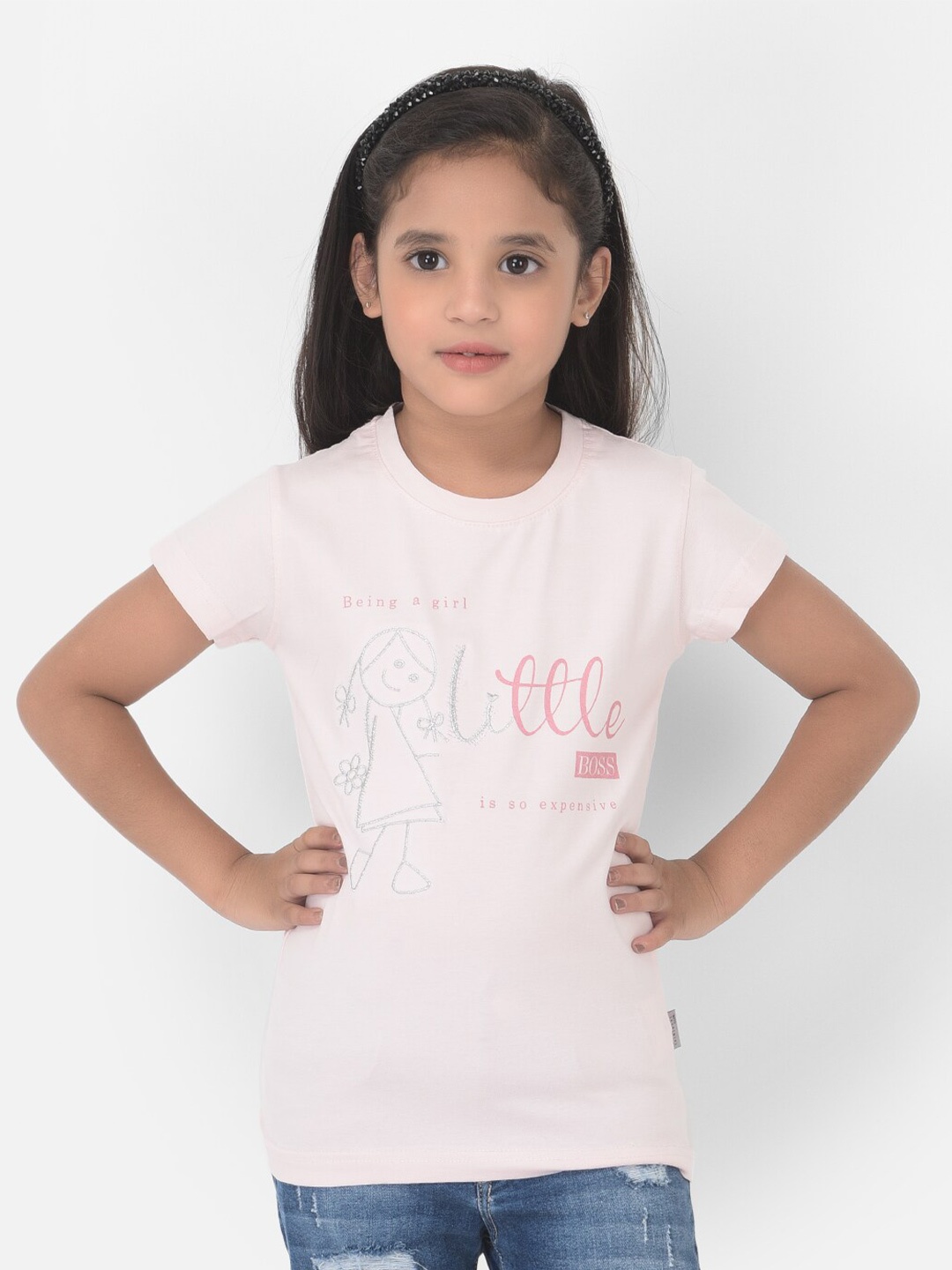 

Crimsoune Club Girls Pink & delicacy Typography Printed Slim Fit T-shirt