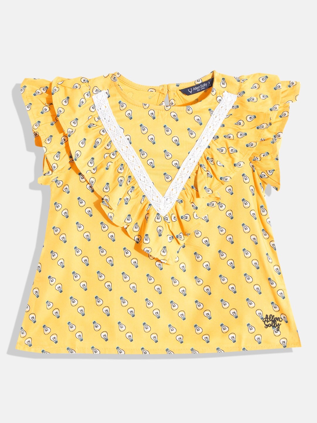 

Allen Solly Junior Mustard Yellow & Blue Ditsy Conversation Print Layered A-Line Top