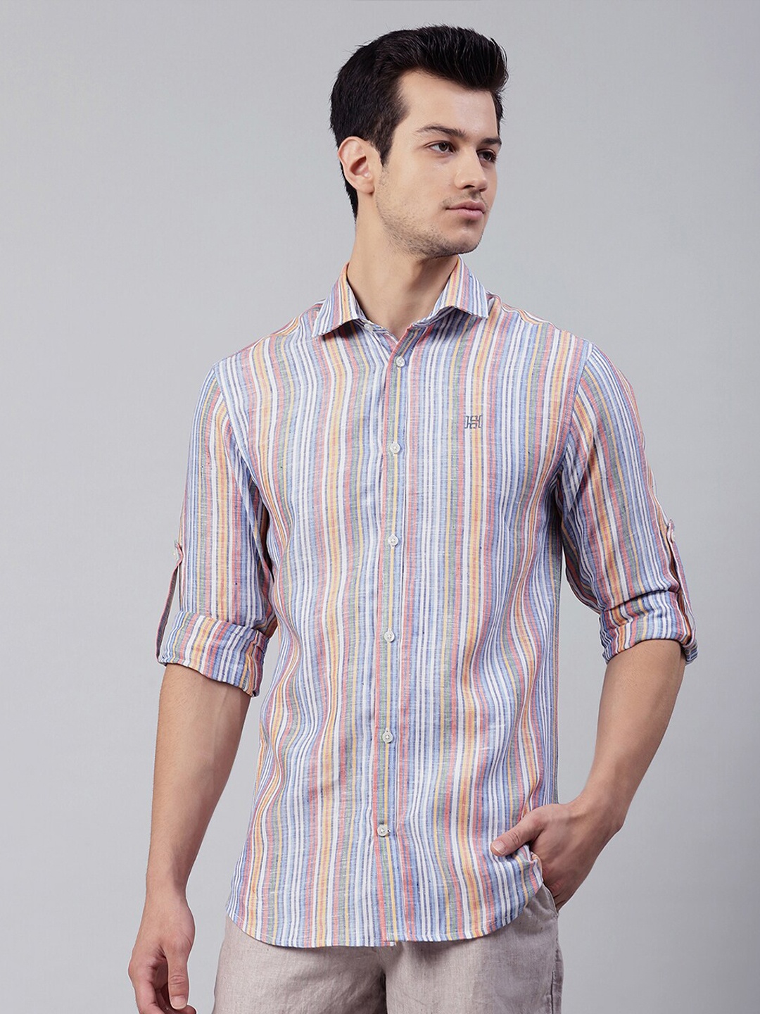 

HARSAM Men Multicoloured Multi Stripes Striped Casual Shirt