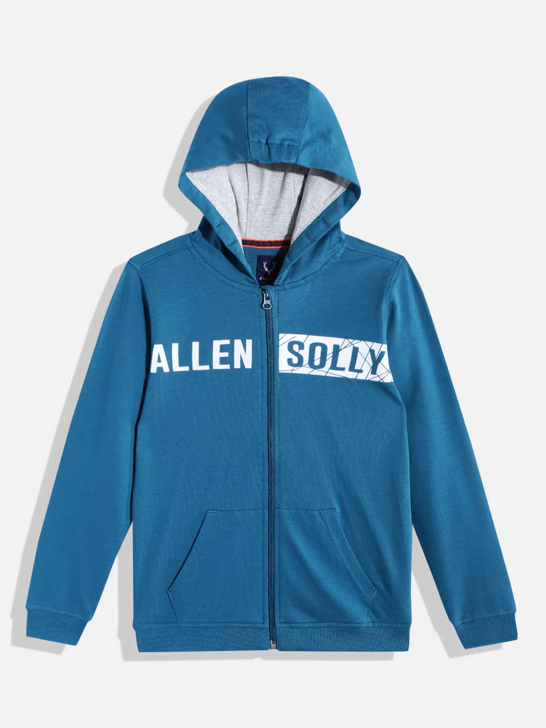 

Allen Solly Junior Boys Teal Blue & White Pure Cotton Brand Logo Print Hooded Sweatshirt