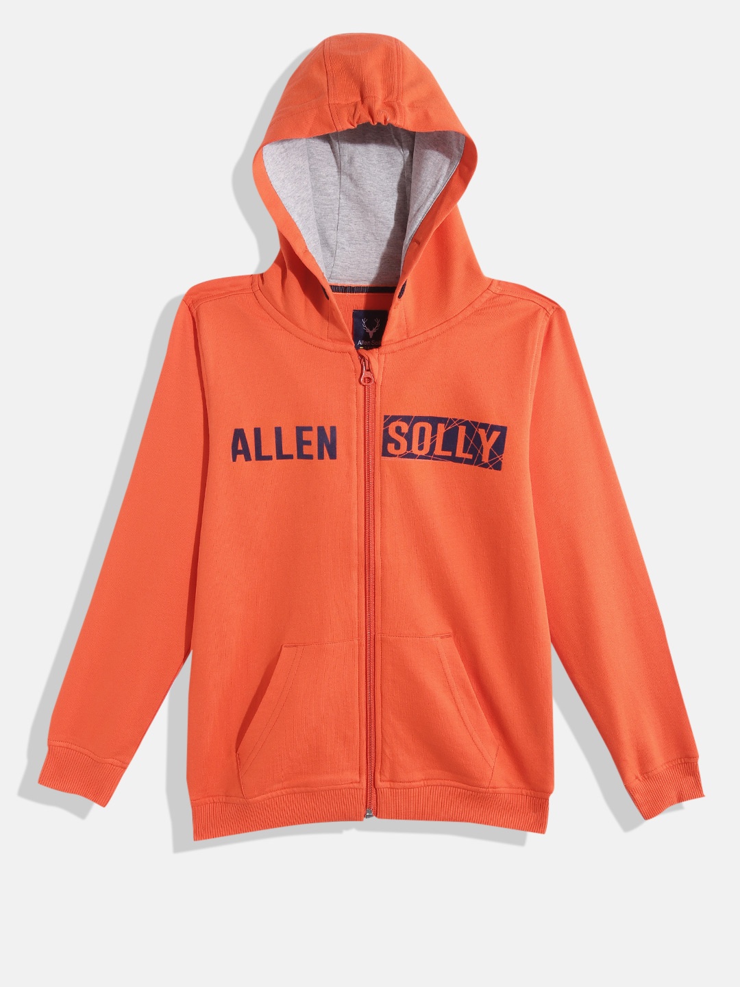 

Allen Solly Junior Boys Orange Pure Cotton Brand Logo Printed Hooded Sweatshirt