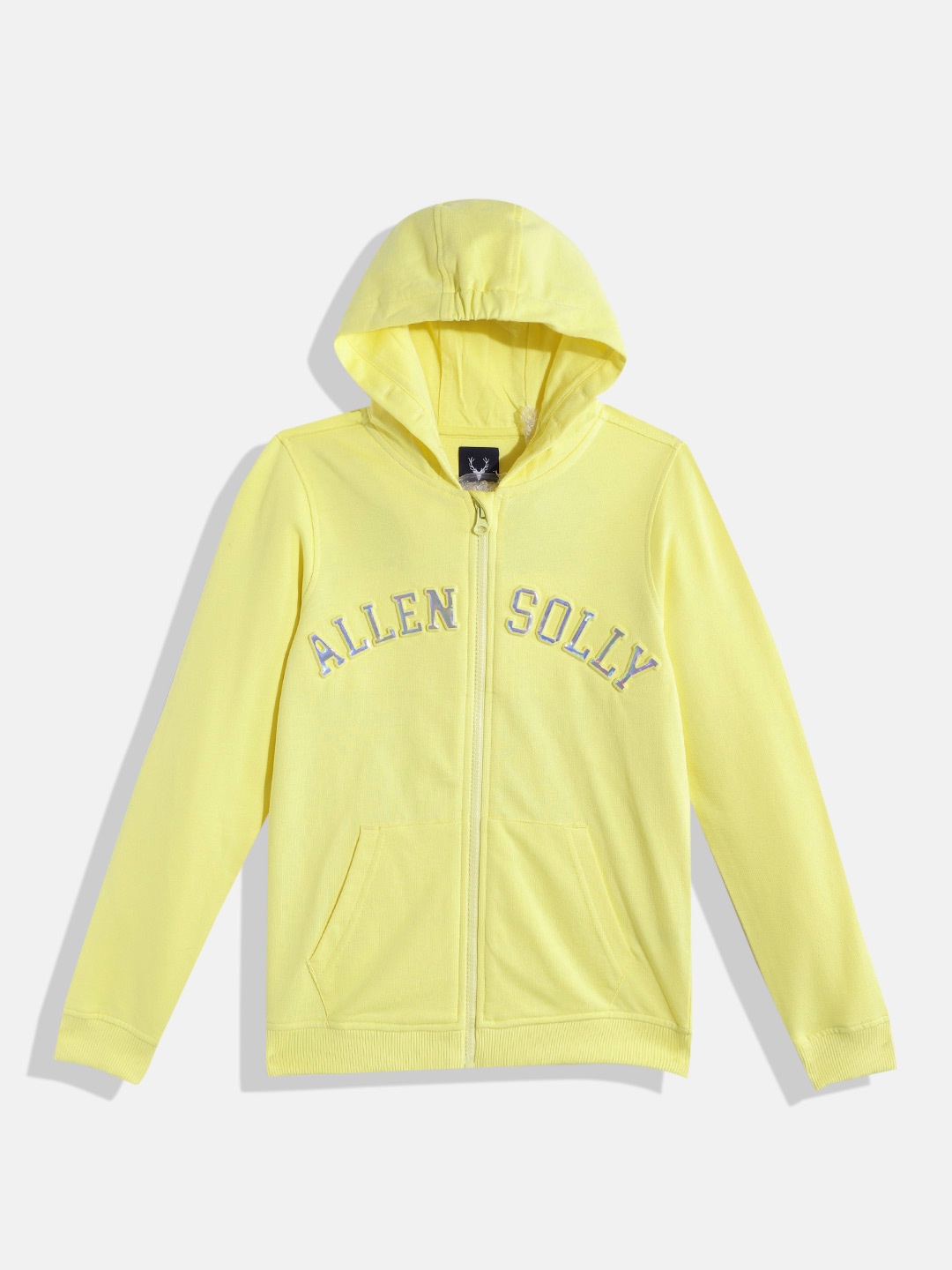 

Allen Solly Junior Girls Yellow Brand Logo Embossed Pure Cotton Hooded Sweatshirt