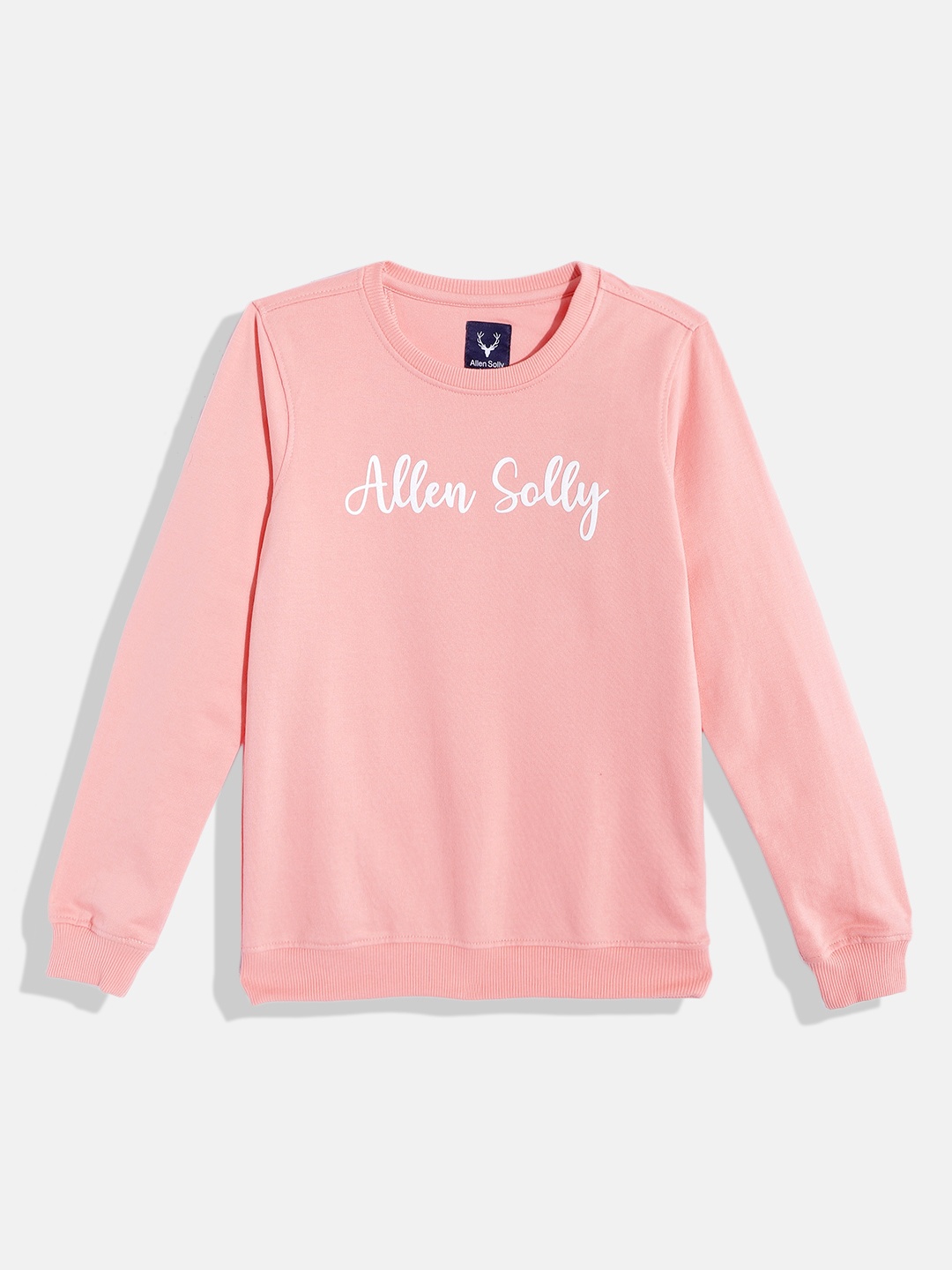 

Allen Solly Junior Girls Peach-Coloured & White Brand Logo Printed Sweatshirt