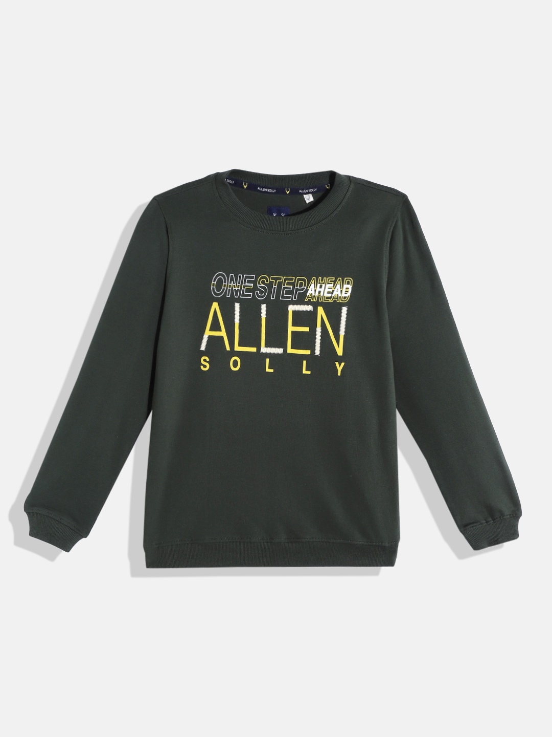 

Allen Solly Junior Boys Green & Yellow Brand Logo Print Pure Cotton Sweatshirt