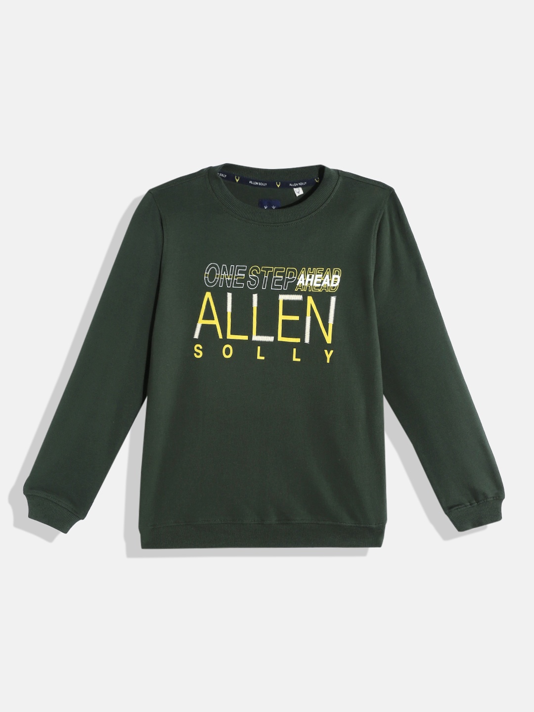 

Allen Solly Junior Boys Olive Green & Yellow Brand Logo Printed Cotton Sweatshirt