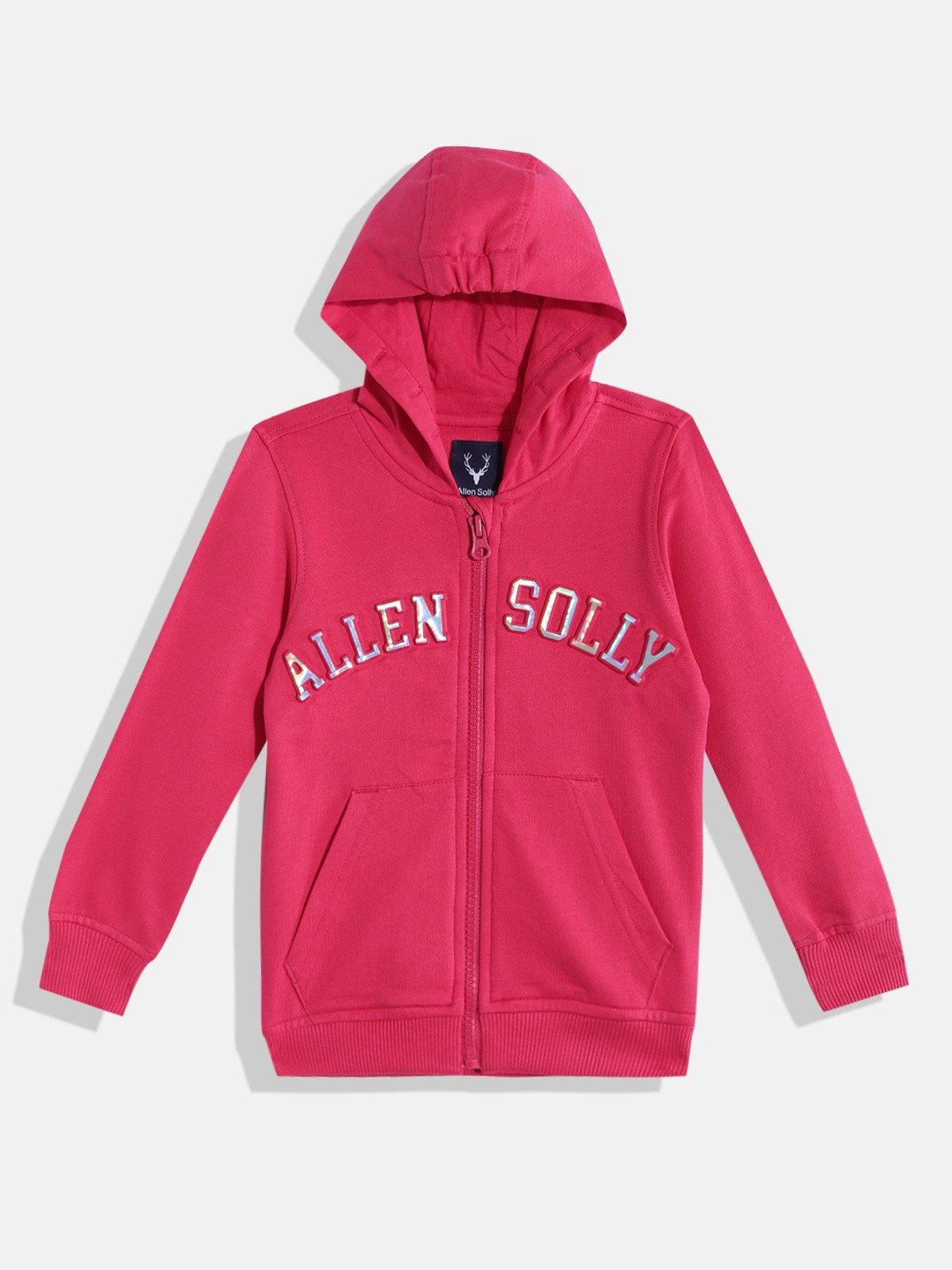 

Allen Solly Junior Girls Fuchsia Pink Brand Logo Embossed Pure Cotton Hooded Sweatshirt