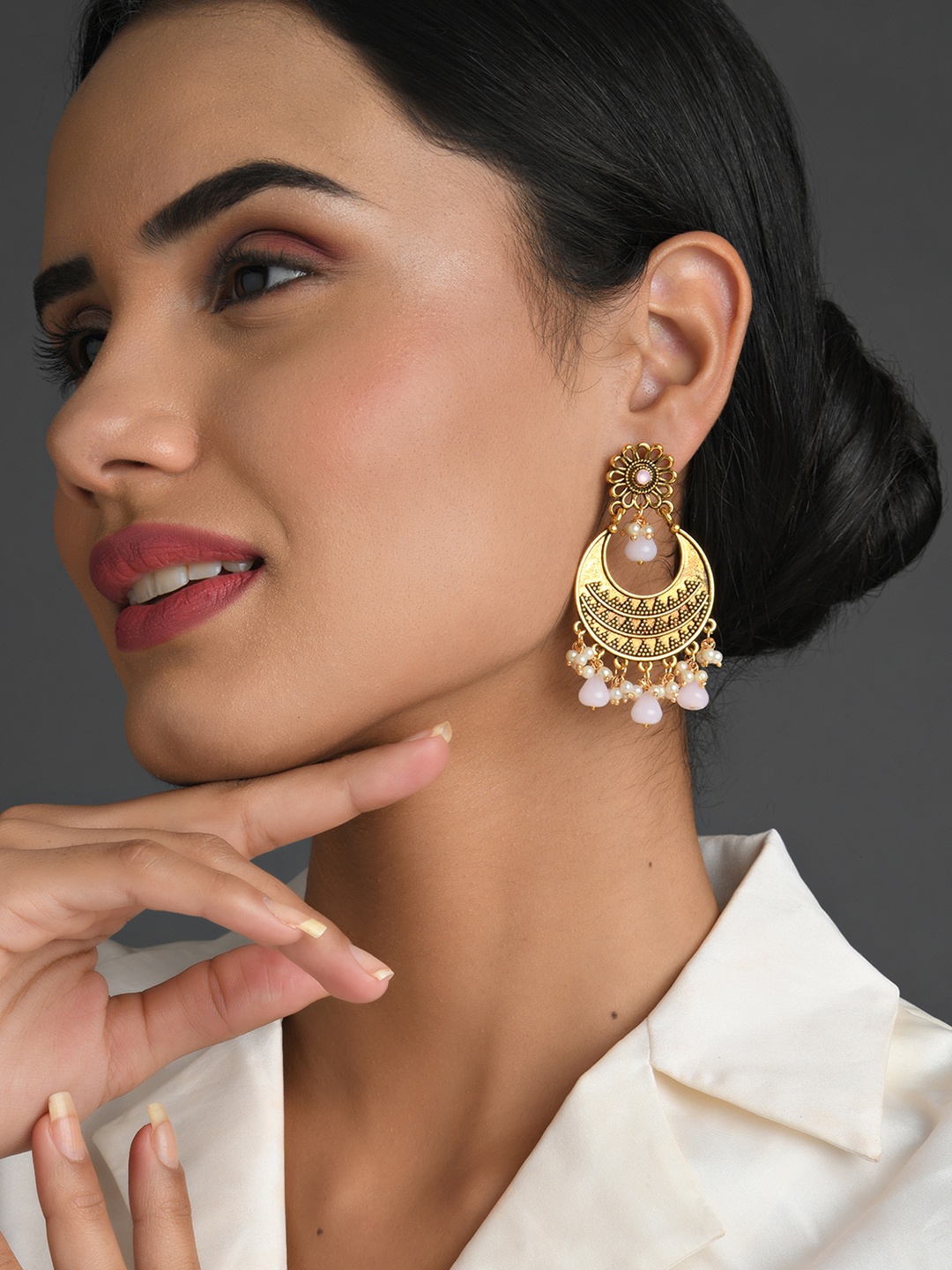 

Fida Gold-Toned Floral Chandbalis Earrings
