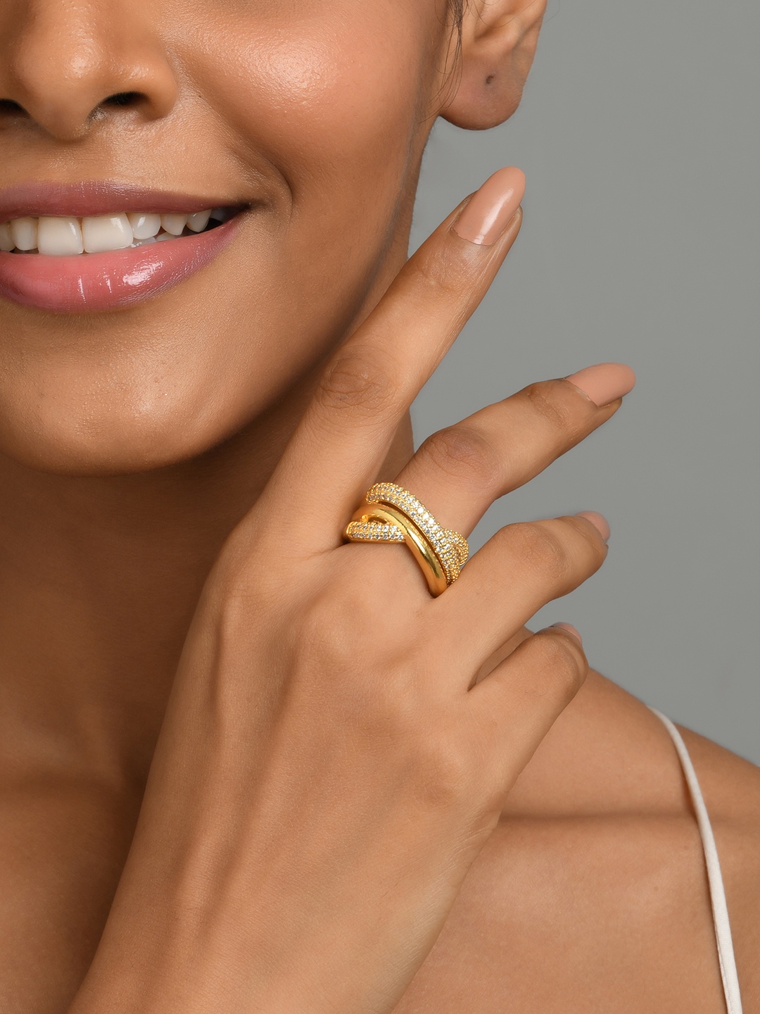 

Fida Gold-Plated White AD-Studded Finger Ring