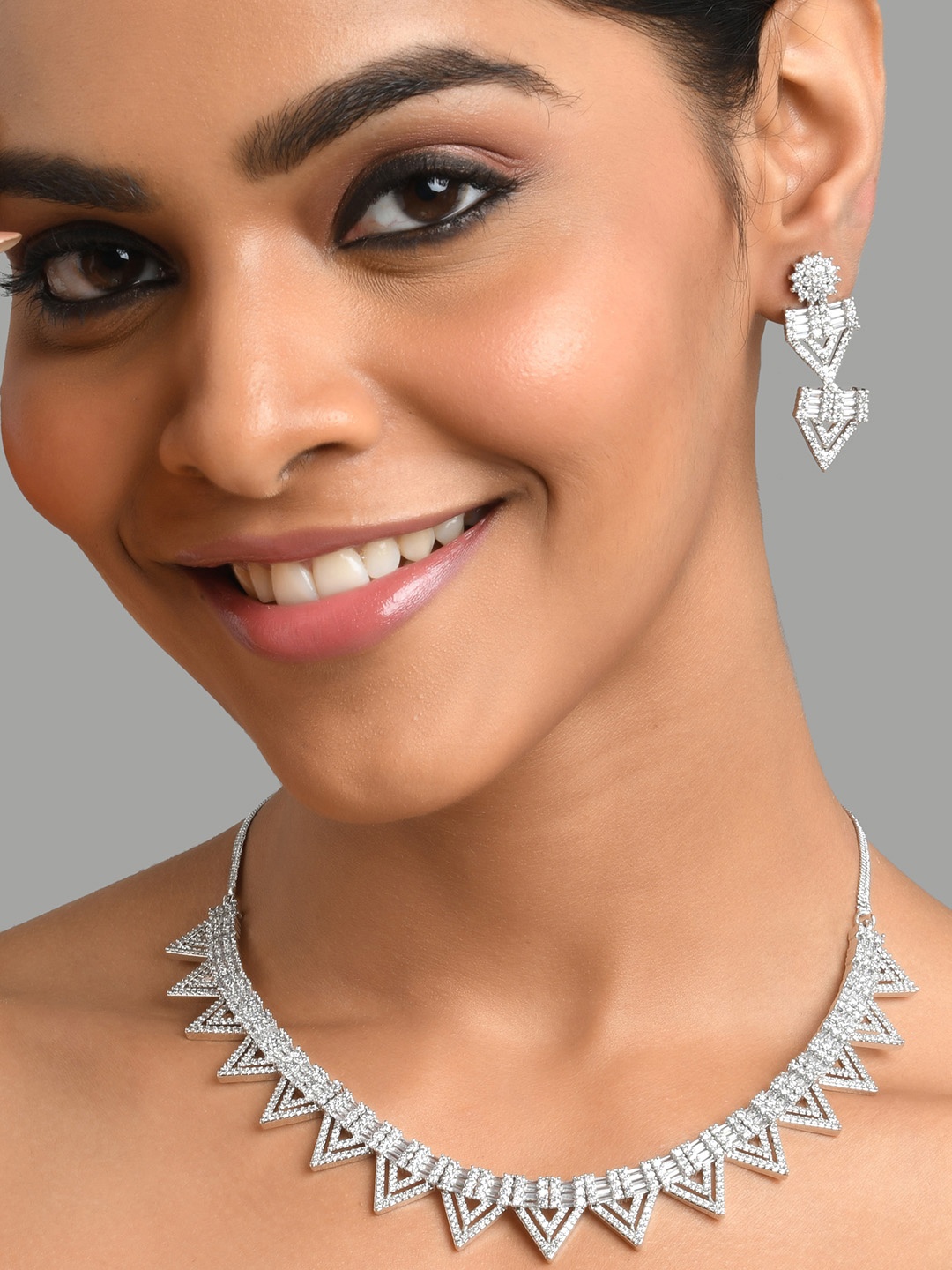 

Fida Silver-Plated American Diamond Studded Jewellery Set